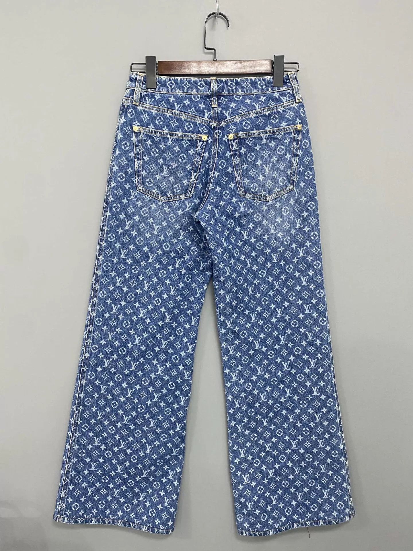 Louis Vuitton LV Monogram All Over Print Wide Leg Jeans Women's 34 New Size 25" / US 0 / IT 36 - 3 Thumbnail