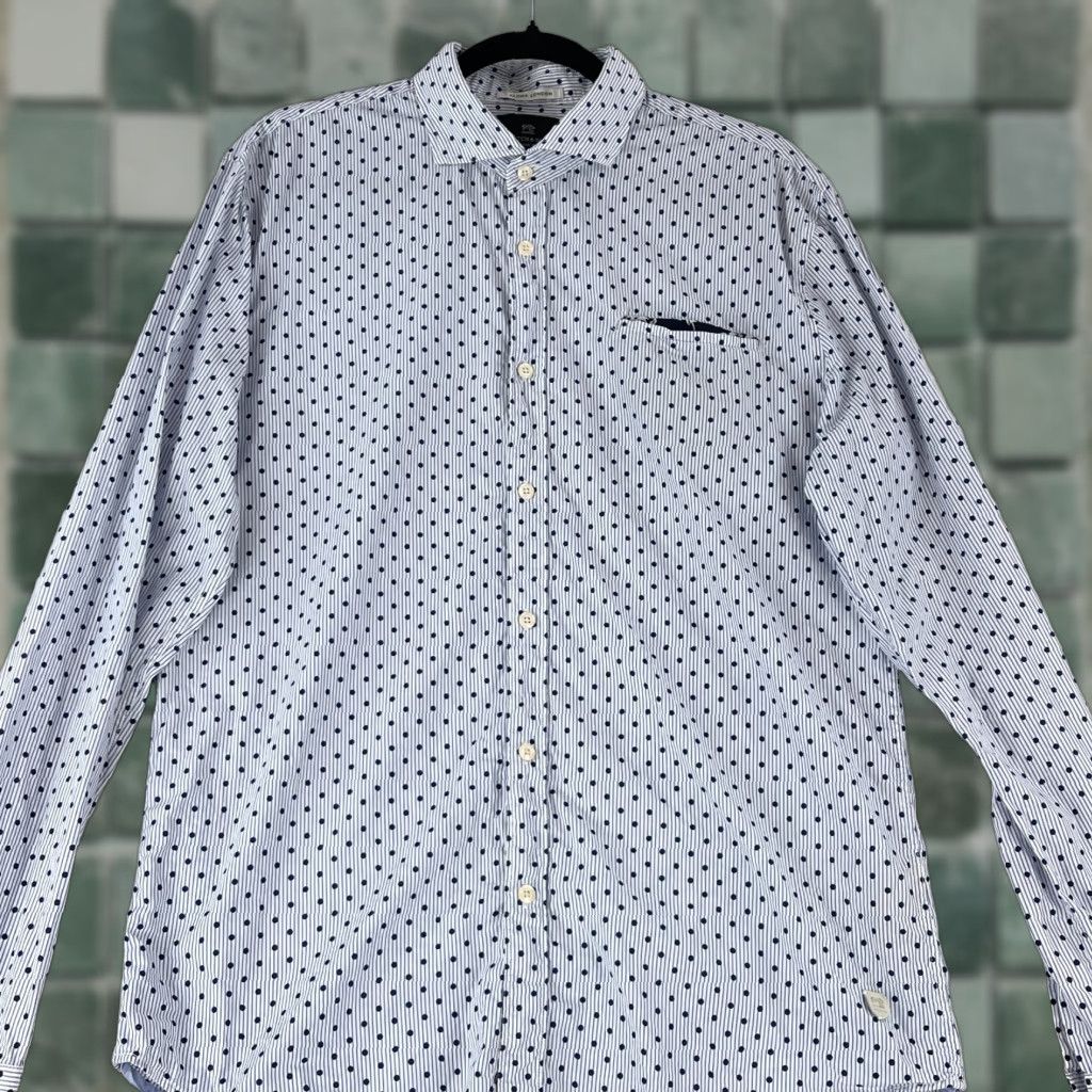 Scotch & Soda Scotch & Soda Aloha London Blue Polka Dot Button-Up Shirt Mens XL Long Sleeve Shirt Size US XL / EU 56 / 4 - 1 Thumbnail