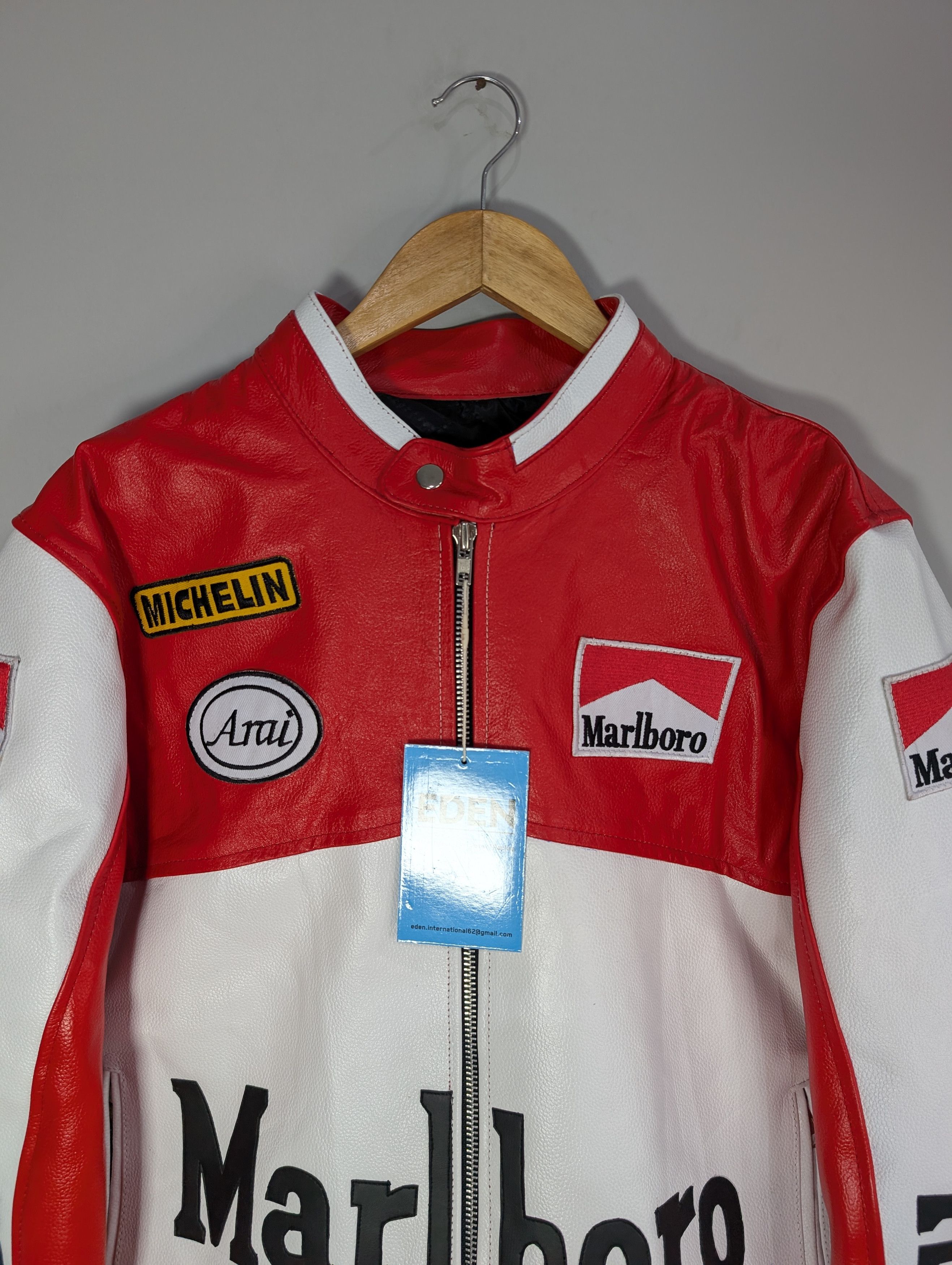 Vintage 🔥Marlboro🔥 Vintage 70s Racing Leather Jacket Rare Size L / US 10 / IT 46 - 2 Thumbnail