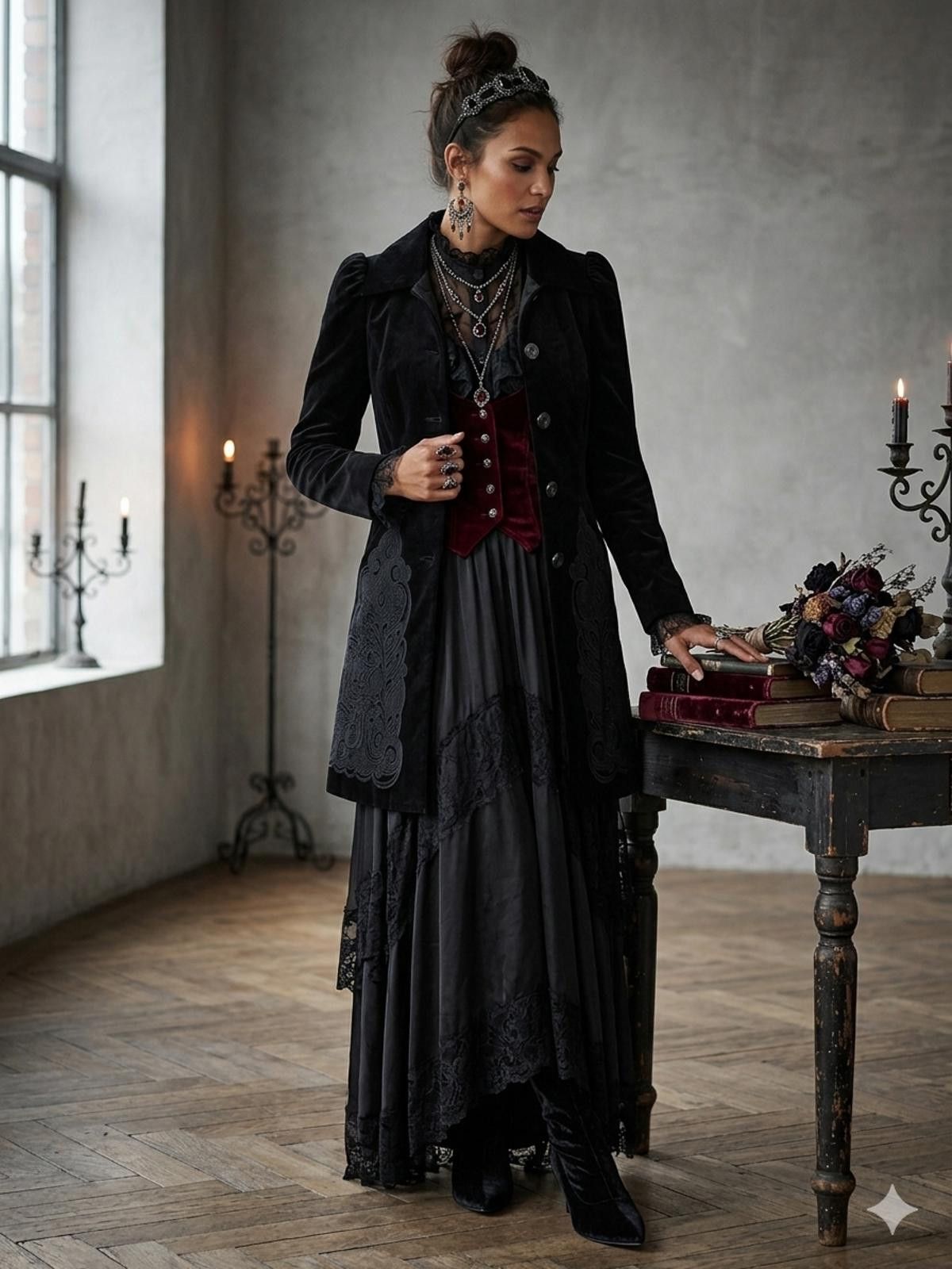 Mango Mango Moments Embroidered Velvet Coat S victorian goth lux Size S / US 4 / IT 40 - 1 Thumbnail