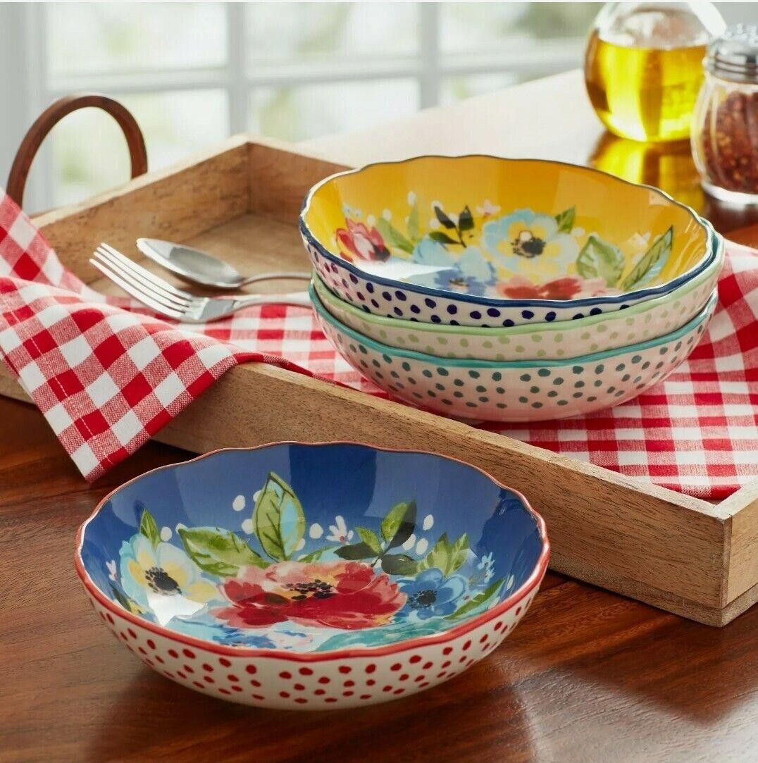 Designer Pioneer Woman Melody 4-Piece Pasta Bowl Set 7.5in D Size ONE SIZE - 3 Thumbnail
