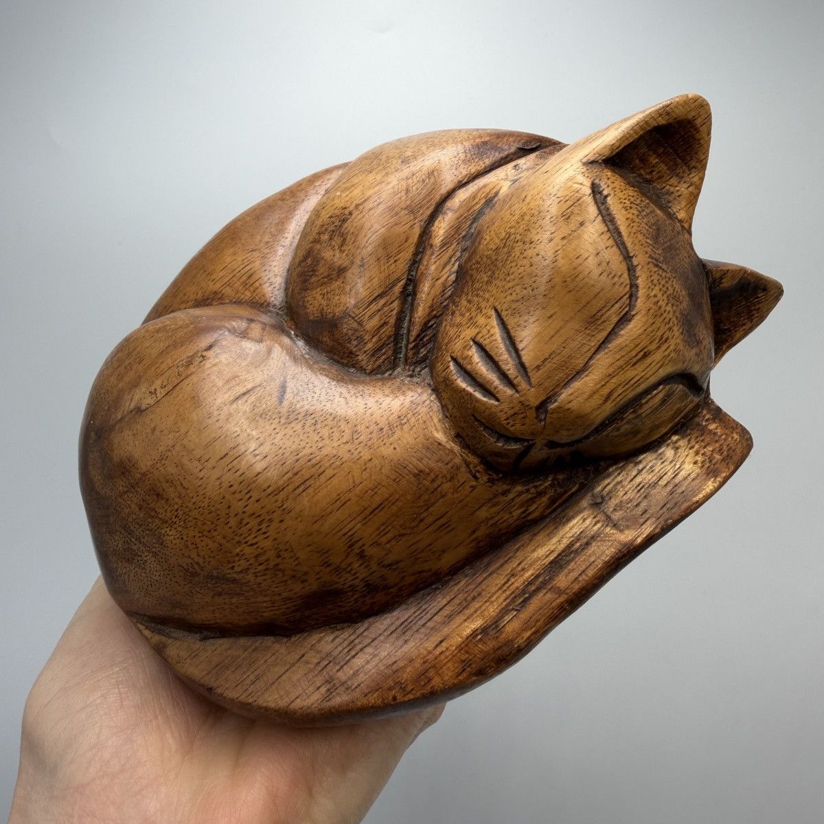 Vintage Vintage Hand Carved Wooden Sleeping Cat Figurine Rustic Size ONE SIZE - 8 Thumbnail