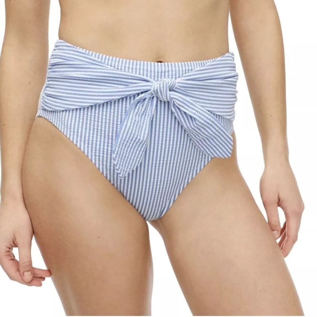 J.Crew NWT J Crew Tie High-Rise Bikini Bottom Seersucker 3X Striped Size ONE SIZE - 1 Thumbnail