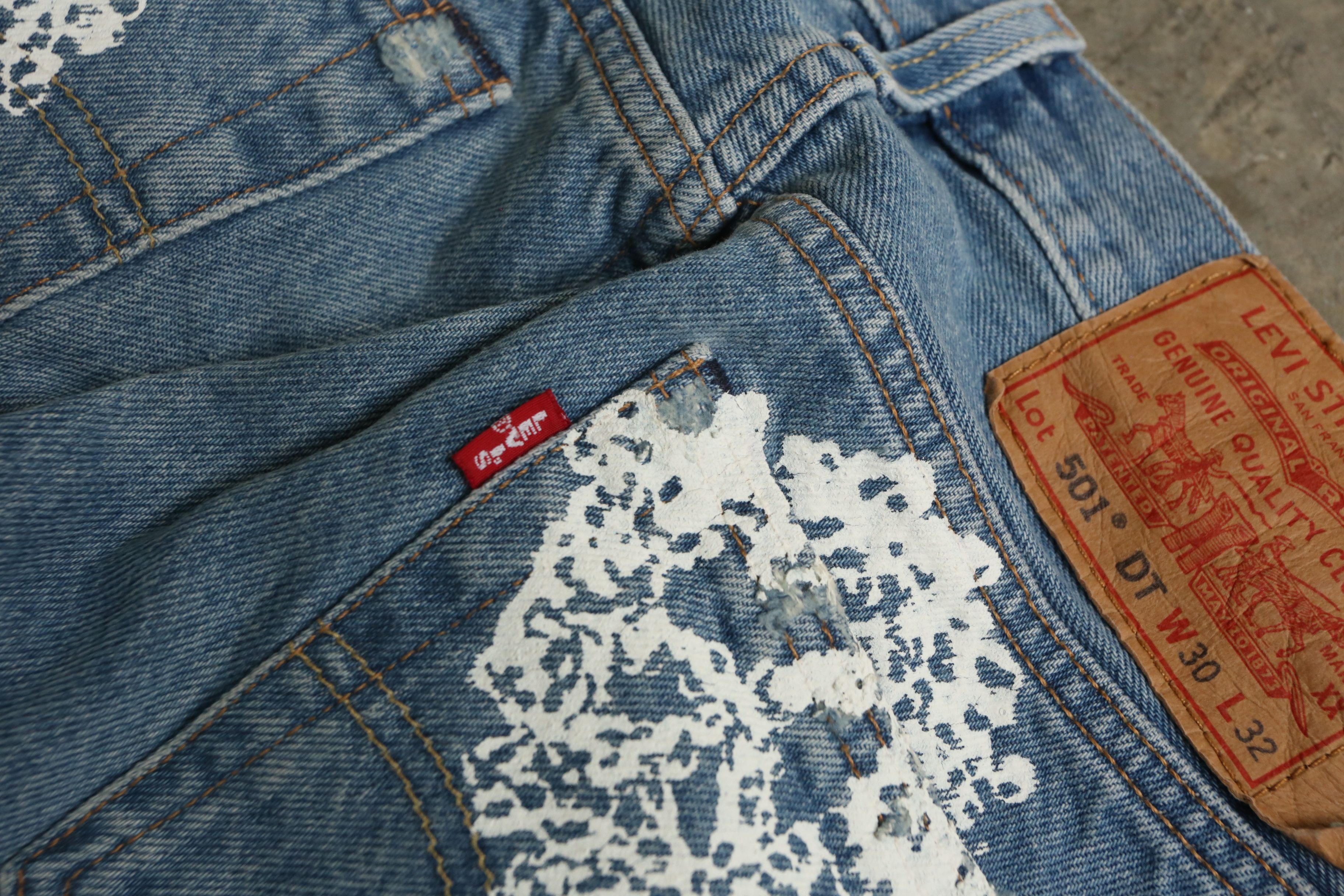 DENIM TEARS × Virgil Abloh L - DT - VA - S/S 21 - "Message in a Tear" 501 Denim Jean Size US 30 / EU 46 - 4 Thumbnail