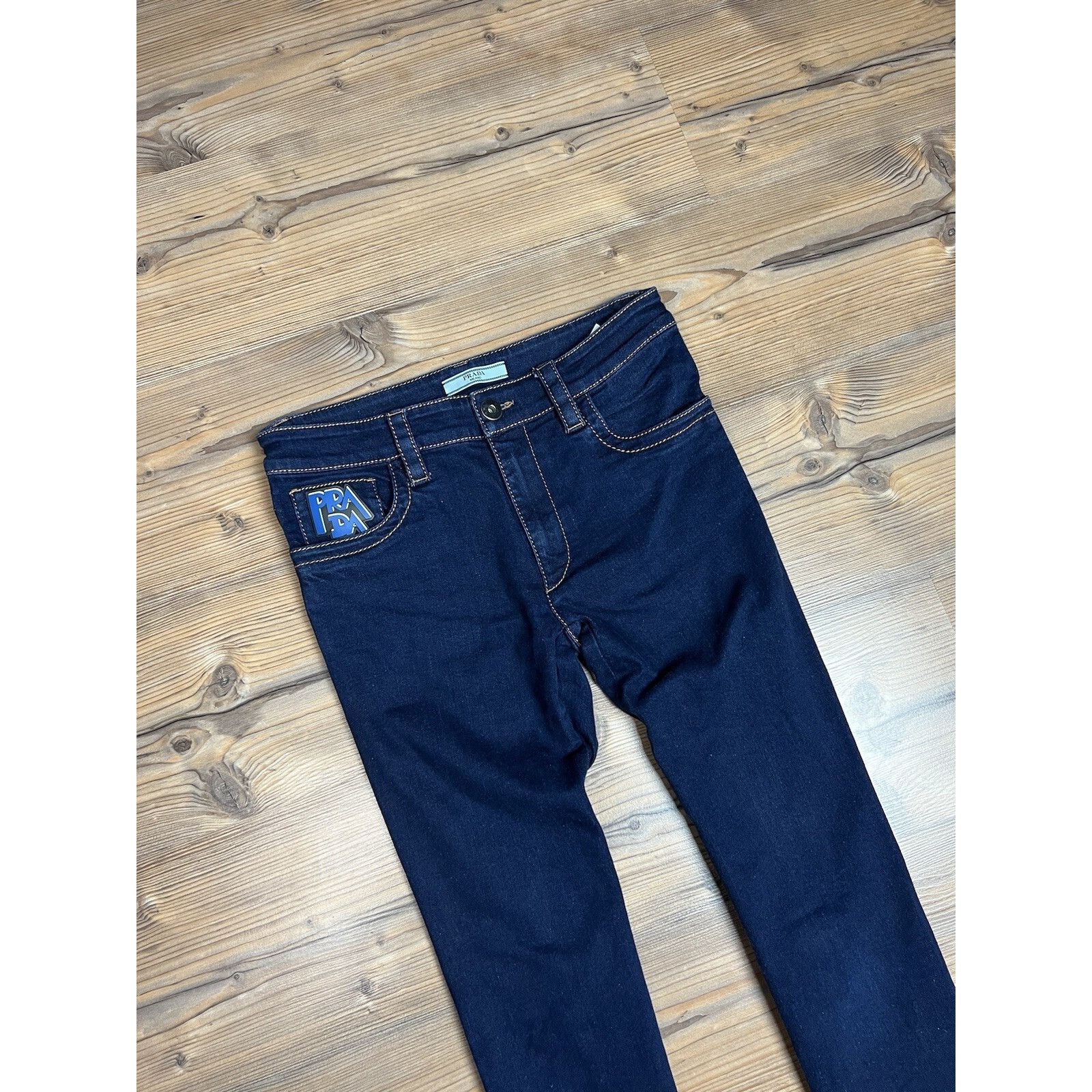 Prada Prada Big Logo Women`s Dark Blue Skinny Jeans Size 27 Size 27" / US 4 / IT 40 - 2 Thumbnail