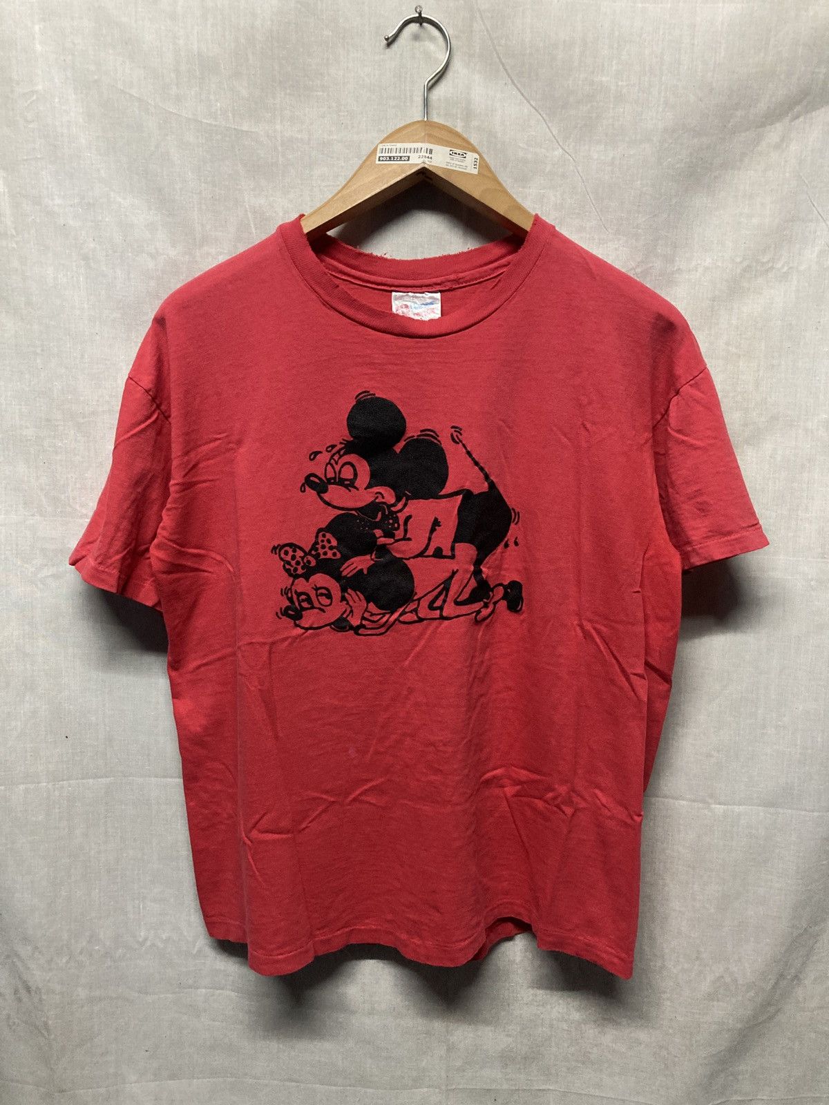 image of Mickey Mouse x Seditionaries Vintage Mickey & Minnie Bootleg Seditionaries Tee in Red (Size Small)