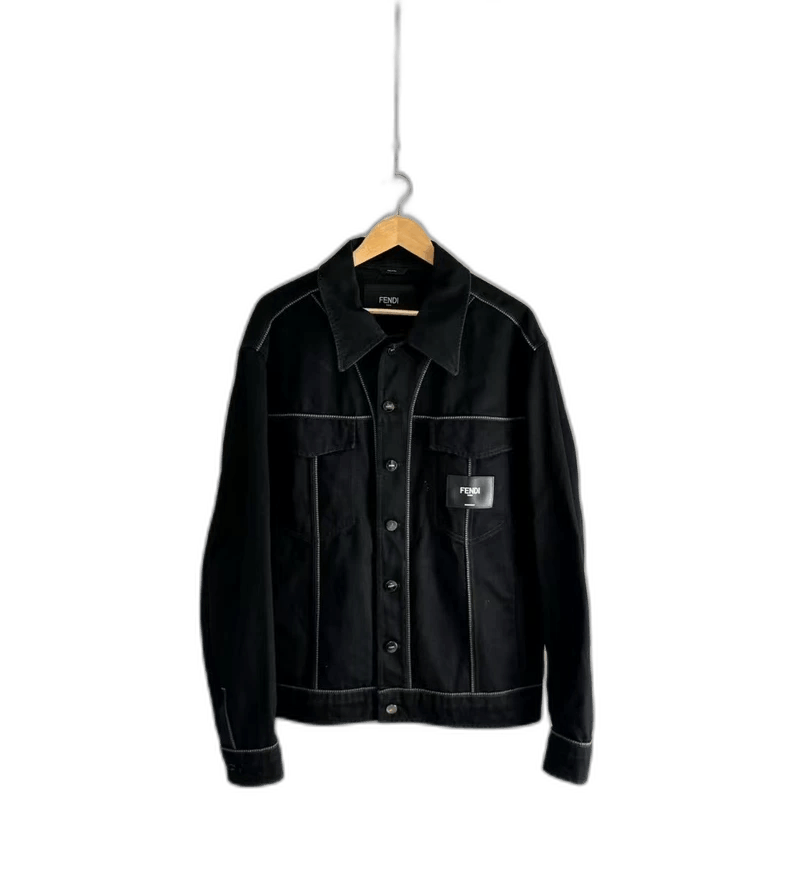 Fendi Fendi Black Denim Jacket with Leather Tag Size US XXL / EU 58 / 5 - 1 Thumbnail
