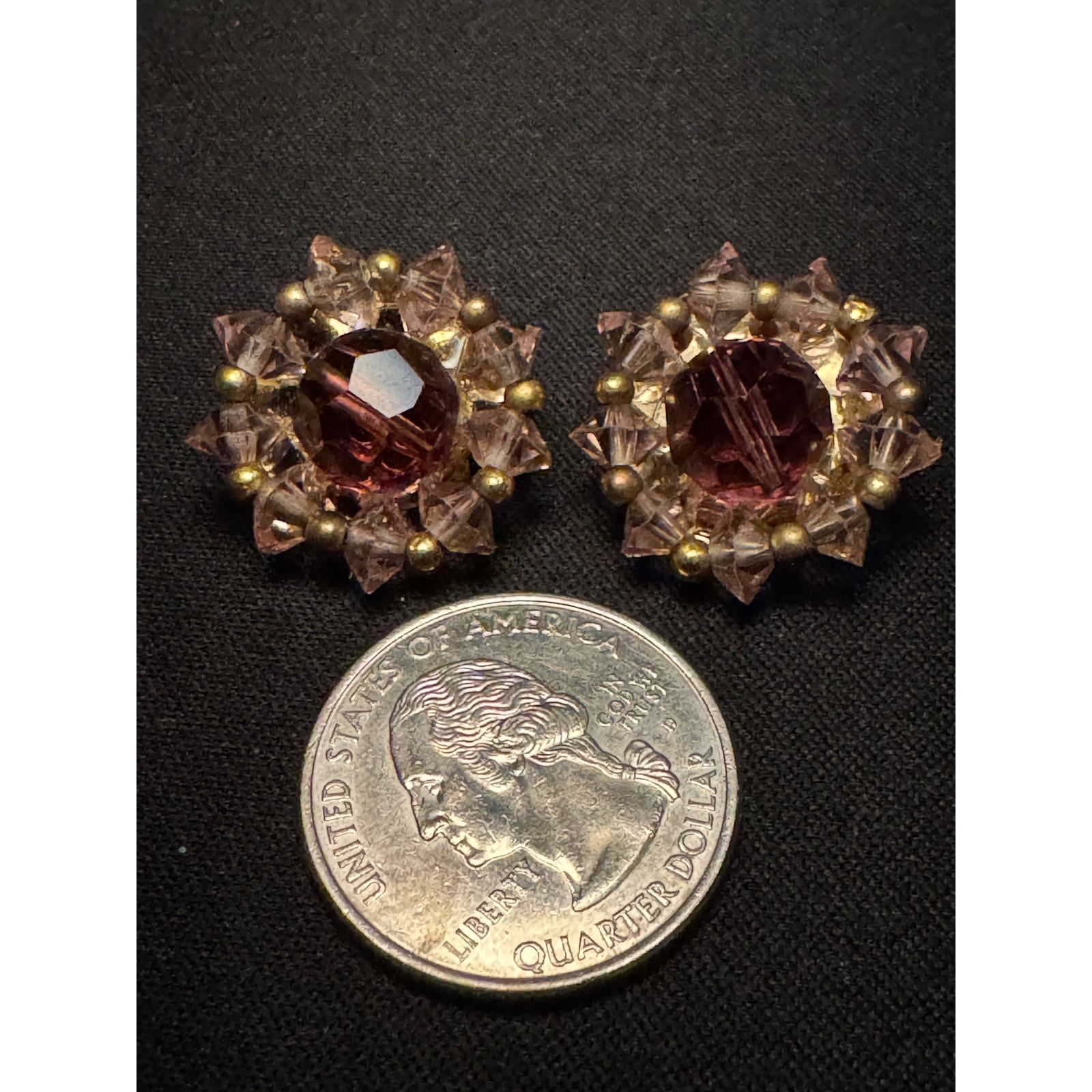 Other Vintage Lisner Gold Tone Purple Rhinestone Clip On Earrings Size ONE SIZE - 3 Thumbnail