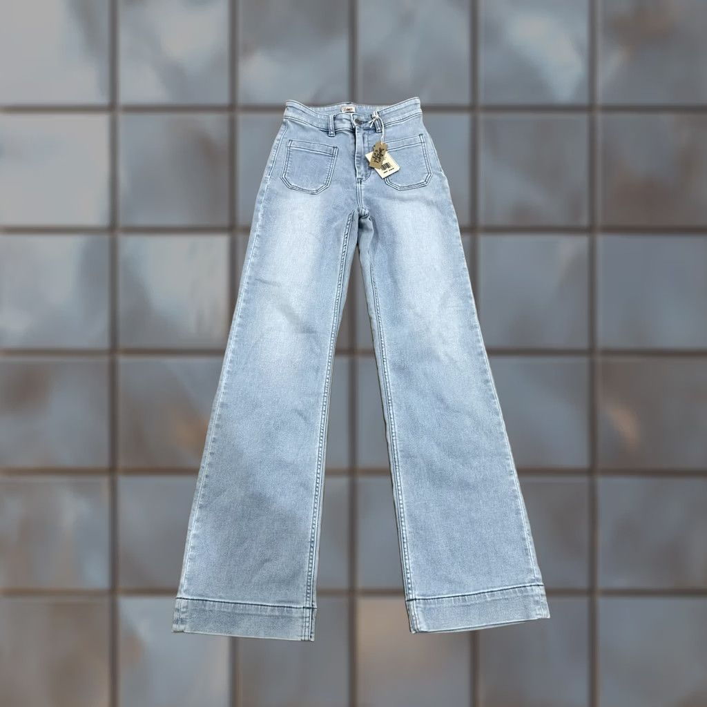 Faherty NWT Faherty Jeans Wide-Leg Patch Pocket Cotton Blend 25 Blue Womens Size 42" / US 20 - 1 Thumbnail