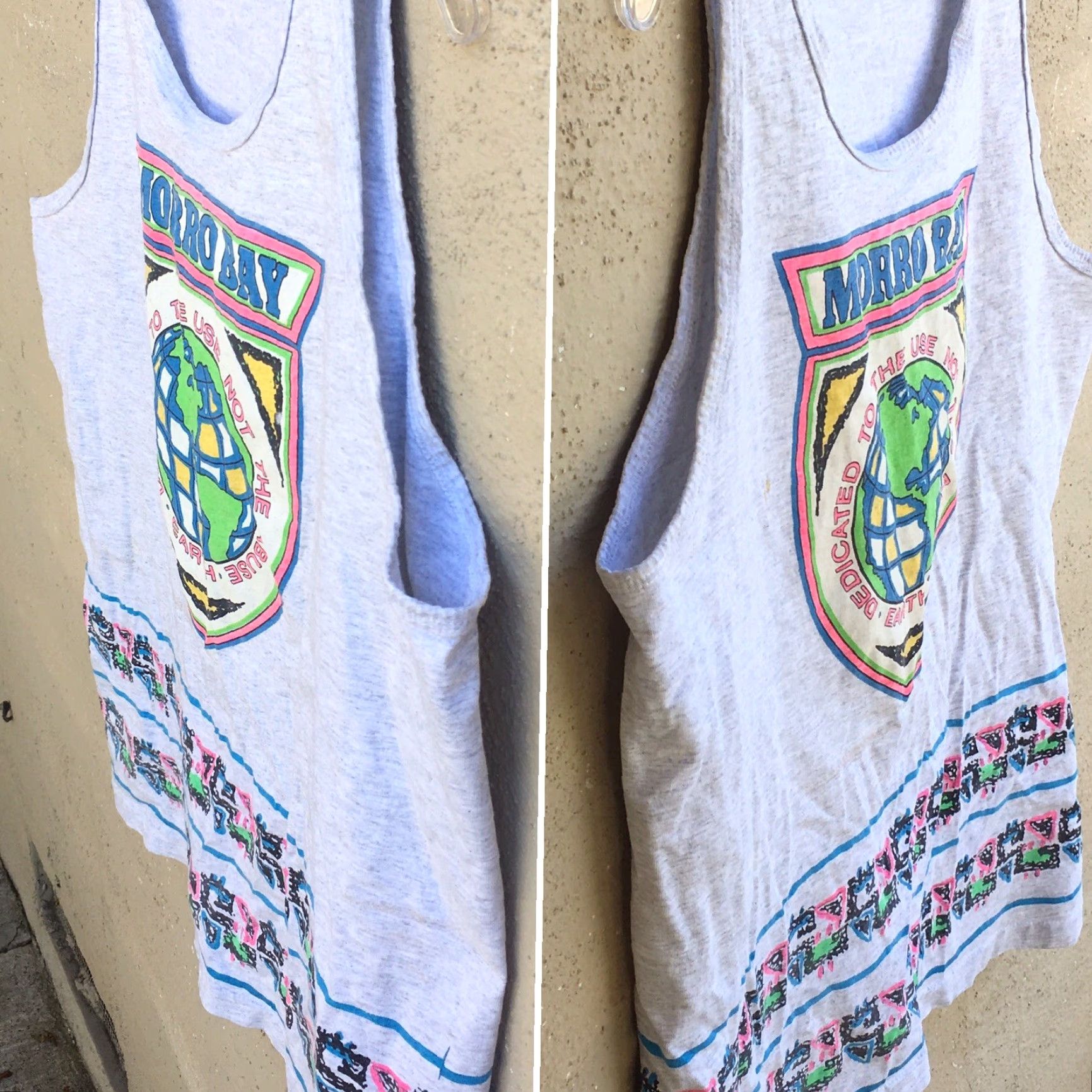 Vintage VINTAGE Morro Bay Earth Neon Graphic Tank Top 80s 90s 1980s Geometric Front Back Mens L/XL Gray Sleeveless Shirt Tank Top Size US L / EU 52-54 / 3 - 4 Thumbnail