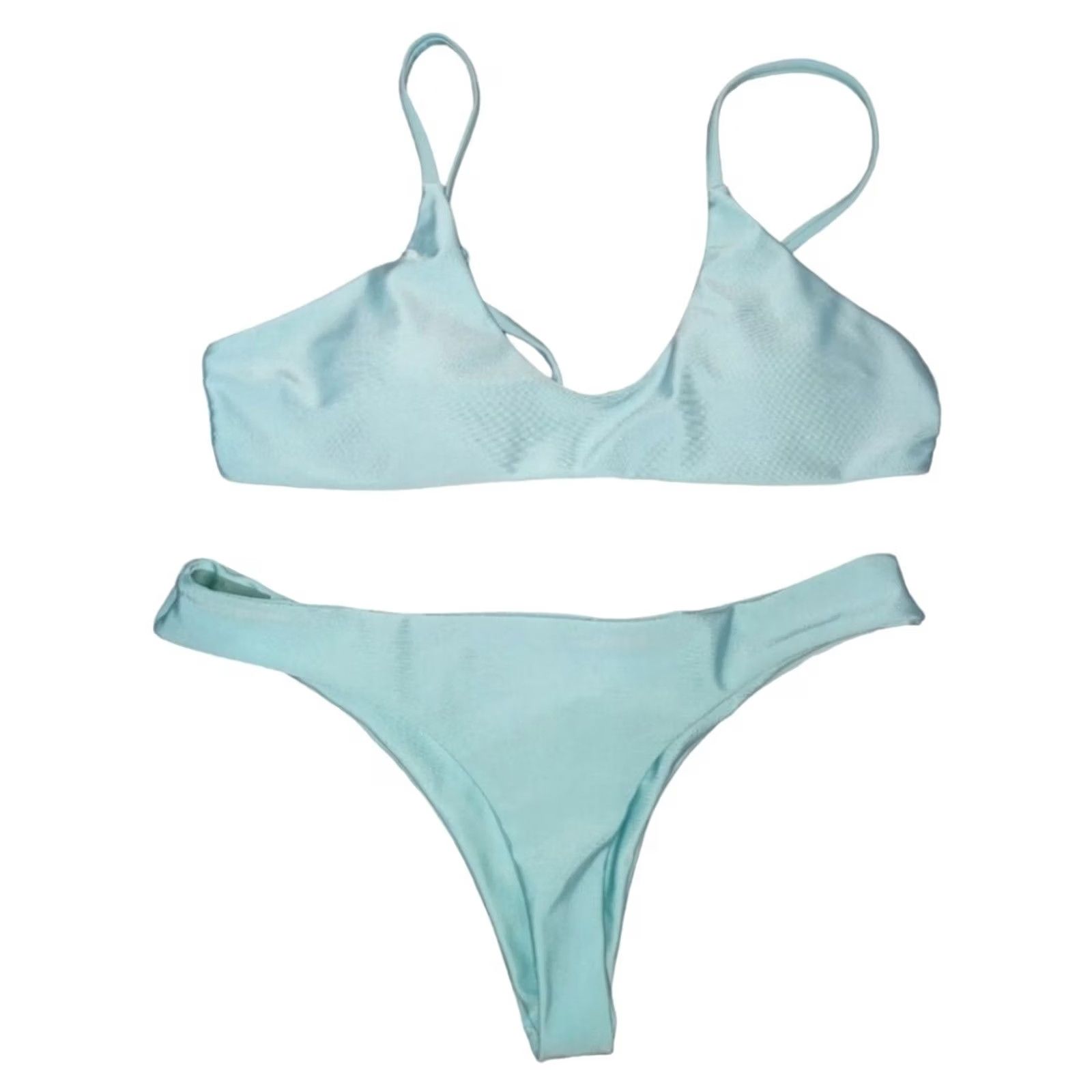 Vintage Cupshe Aqua Blue Bikini Women M Two Piece Set Top Bottom Bust 14" Waist 14" Blue Size ONE SIZE - 4 Thumbnail
