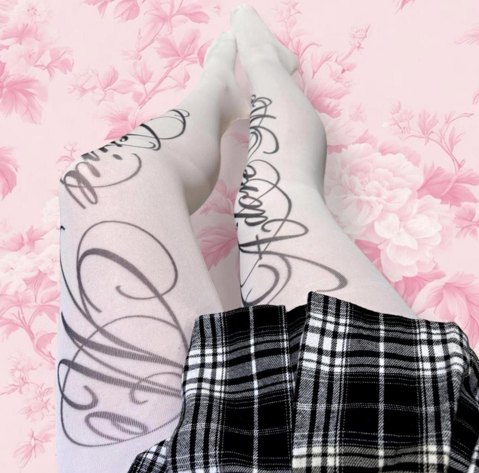 Other white lace thigh high stockings script accent Y2K gothic Size ONE SIZE - 1 Thumbnail