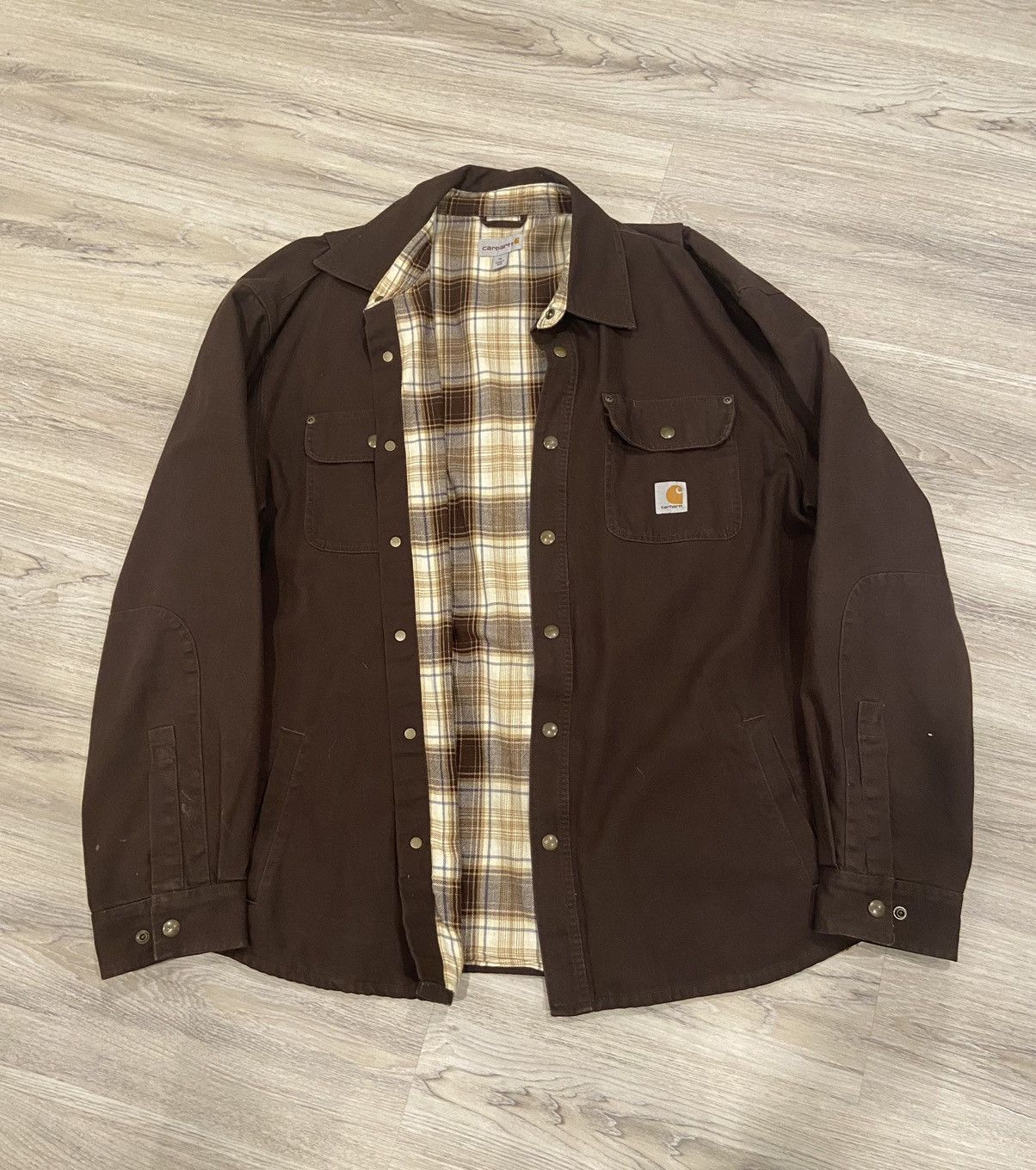 image of Carhartt Blanket Lined Snap Canvas Overshirt Jacket in Brown, Men's (Size XL)