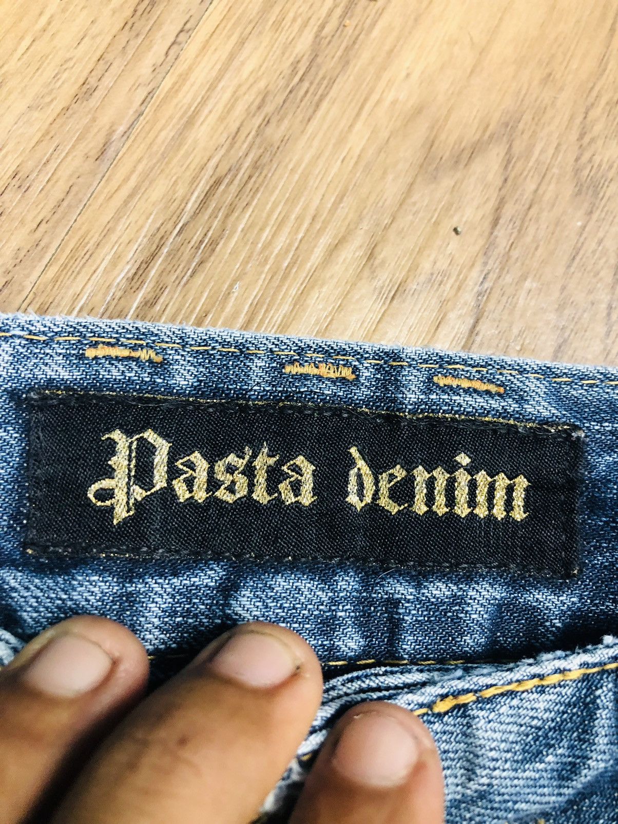 If Six Was Nine Pasta Denim Bootcut Distressed Jeans Plaid Patches (40) Size 26" / US 2 / IT 38 - 12 Thumbnail