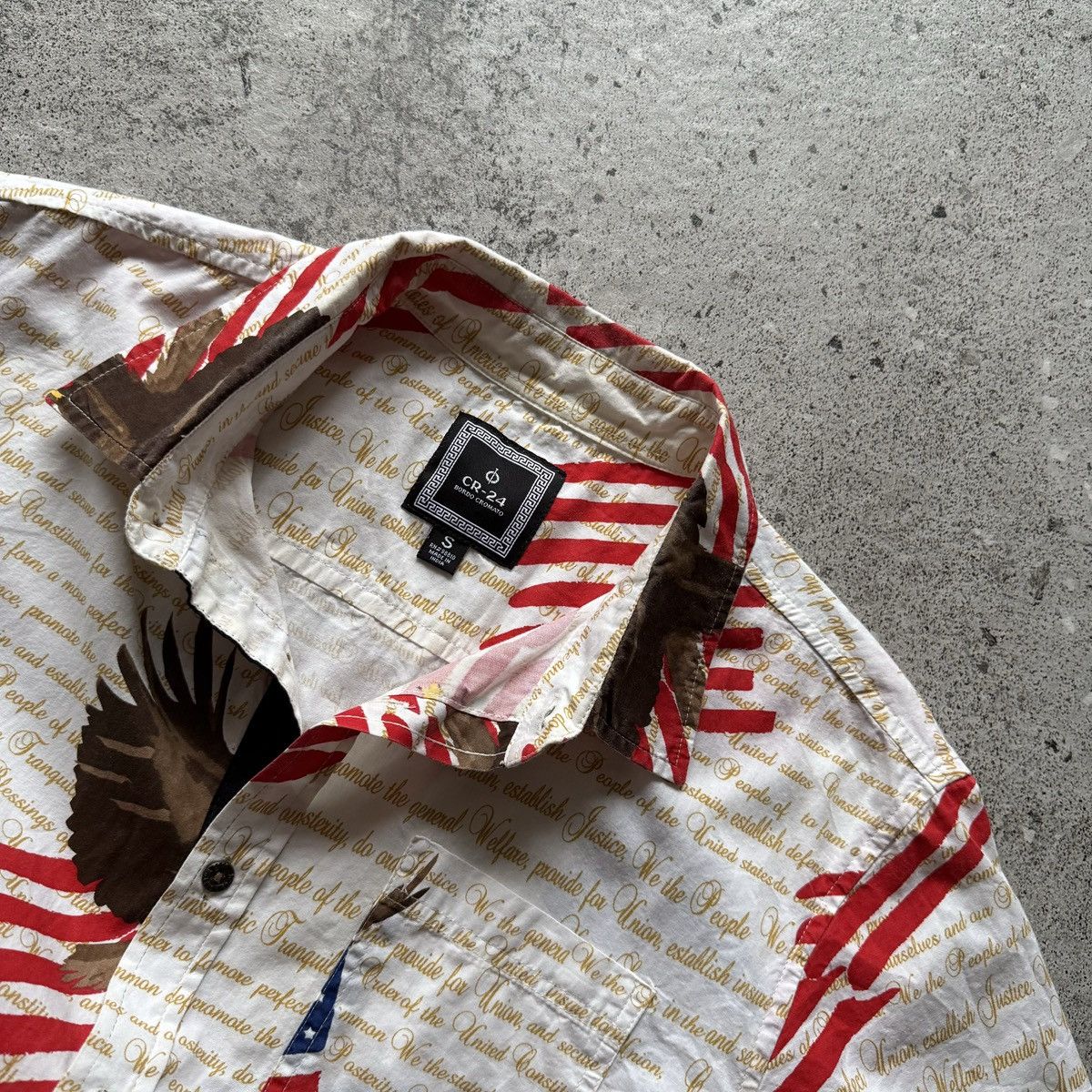 Other CR-24 White Mens USA Flag Eagle Print Button Up Shirt Size US S / EU 44-46 / 1 - 3 Thumbnail