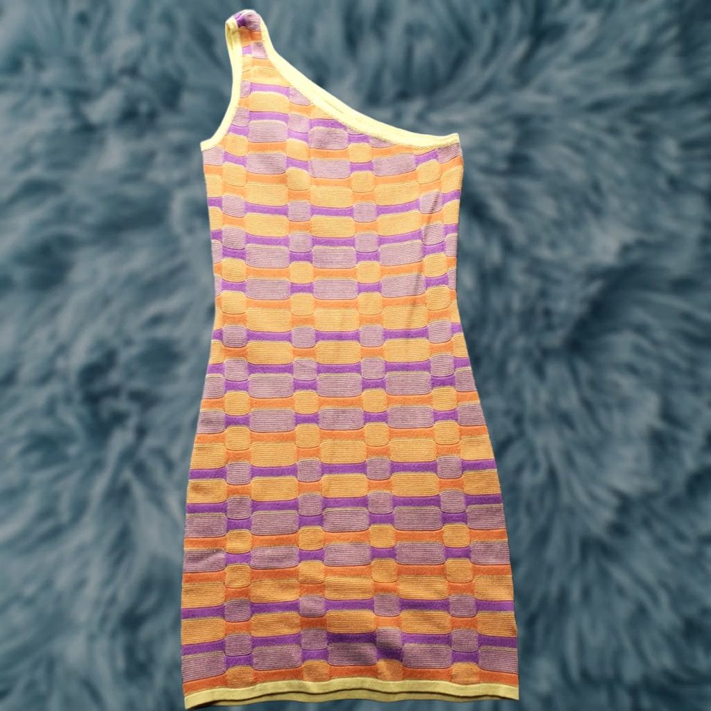 Cotton On Cotton On Mini Dress Womens XS Multicolor Geometric Knitted One Shoulder Sleeveless Size XS / US 0-2 / IT 36-38 - 1 Thumbnail