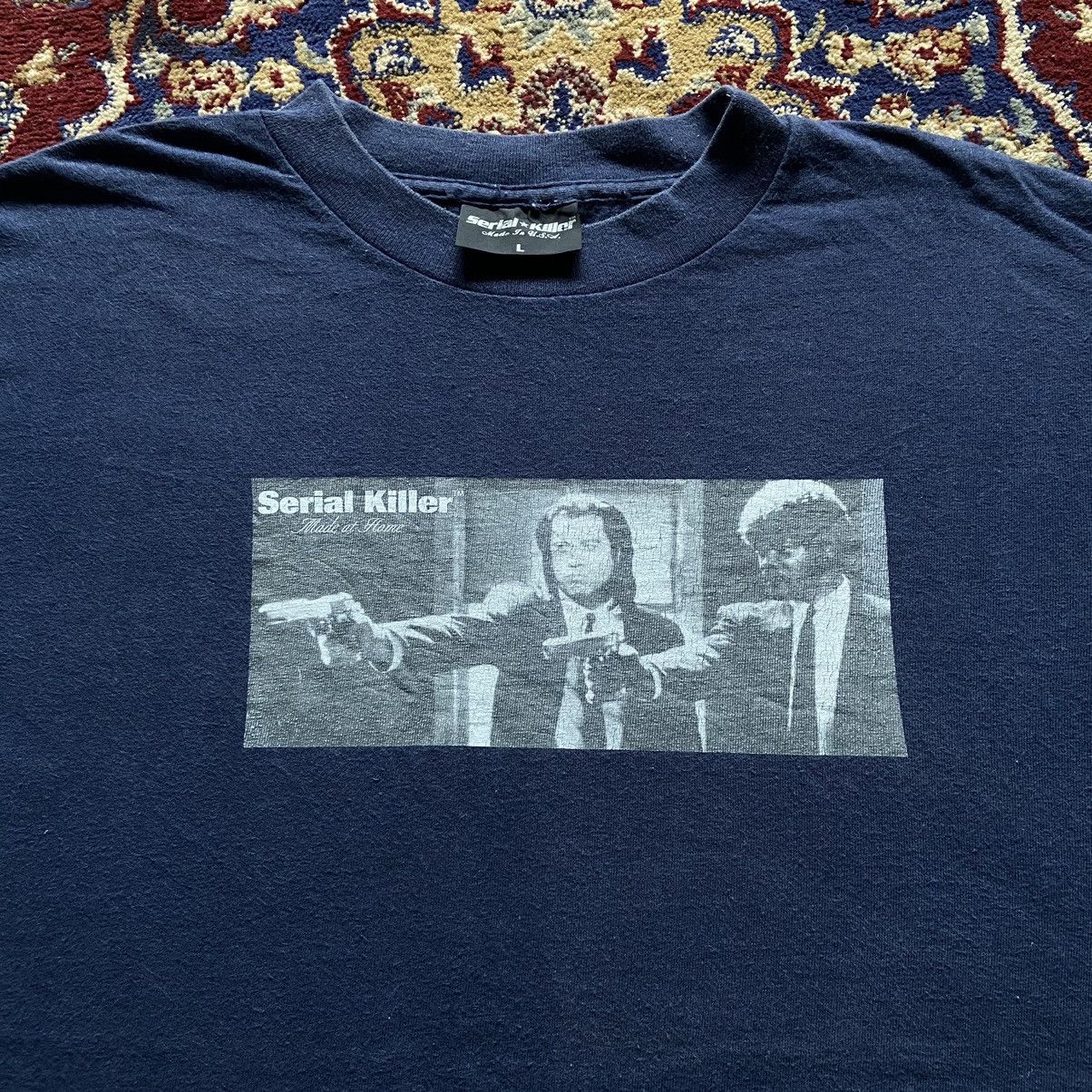 image of Made In USA x Movie Vintage Serial Killer Pulp Fiction T Shirt in Blue, Men's (Size Large)
