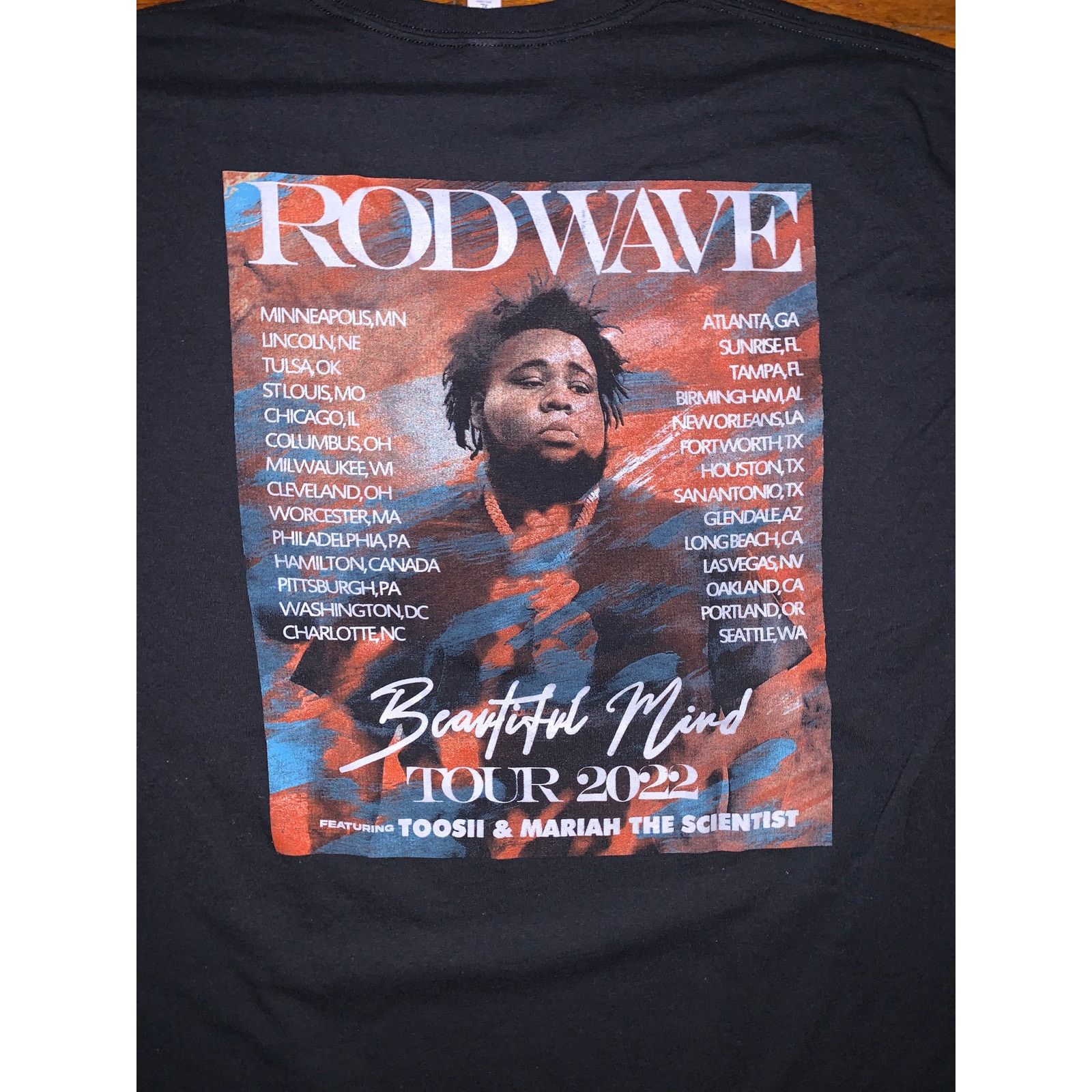 Jerzees Rod Wave Beautiful Mind Tour T Shirt 2022 Rap Tee Black XL Size US XL / EU 56 / 4 - 8 Thumbnail