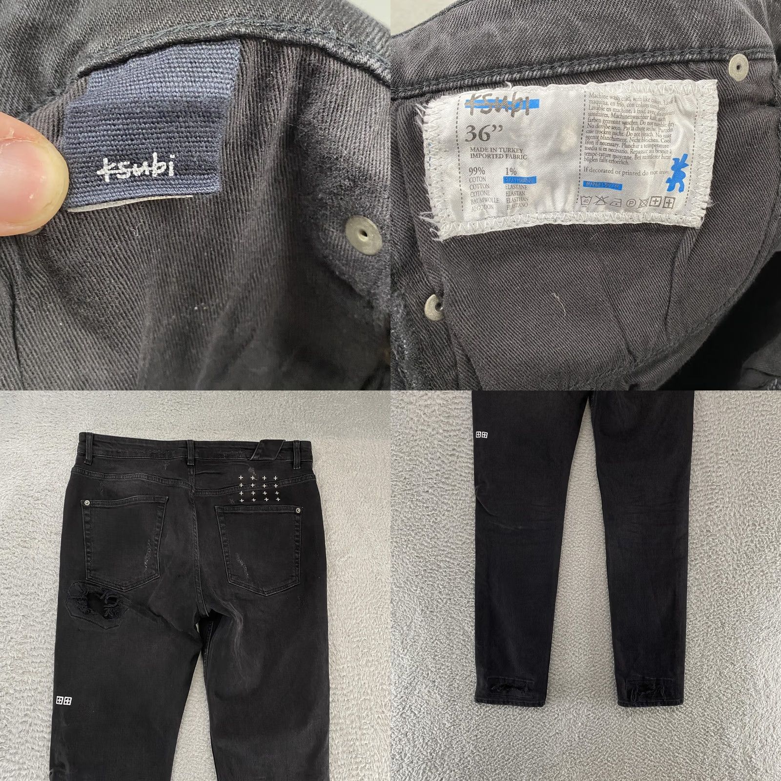 Ksubi Ksubi Jeans Mens 36 Black Distressed Skinny Straight Stretch Denim Button Fly Jeans Size US 36 / EU 52 - 8 Thumbnail