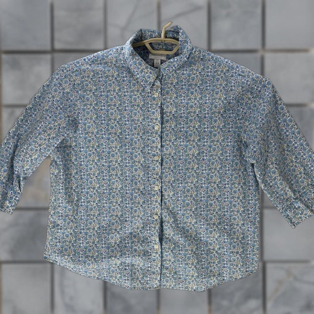 Charter Club Charter Club Button-Up Top Womens 18W Blue Floral 100% Cotton Cottagecore Shirt Casual Womens Size XXL / US 16-18 / IT 52-54 - 1 Thumbnail