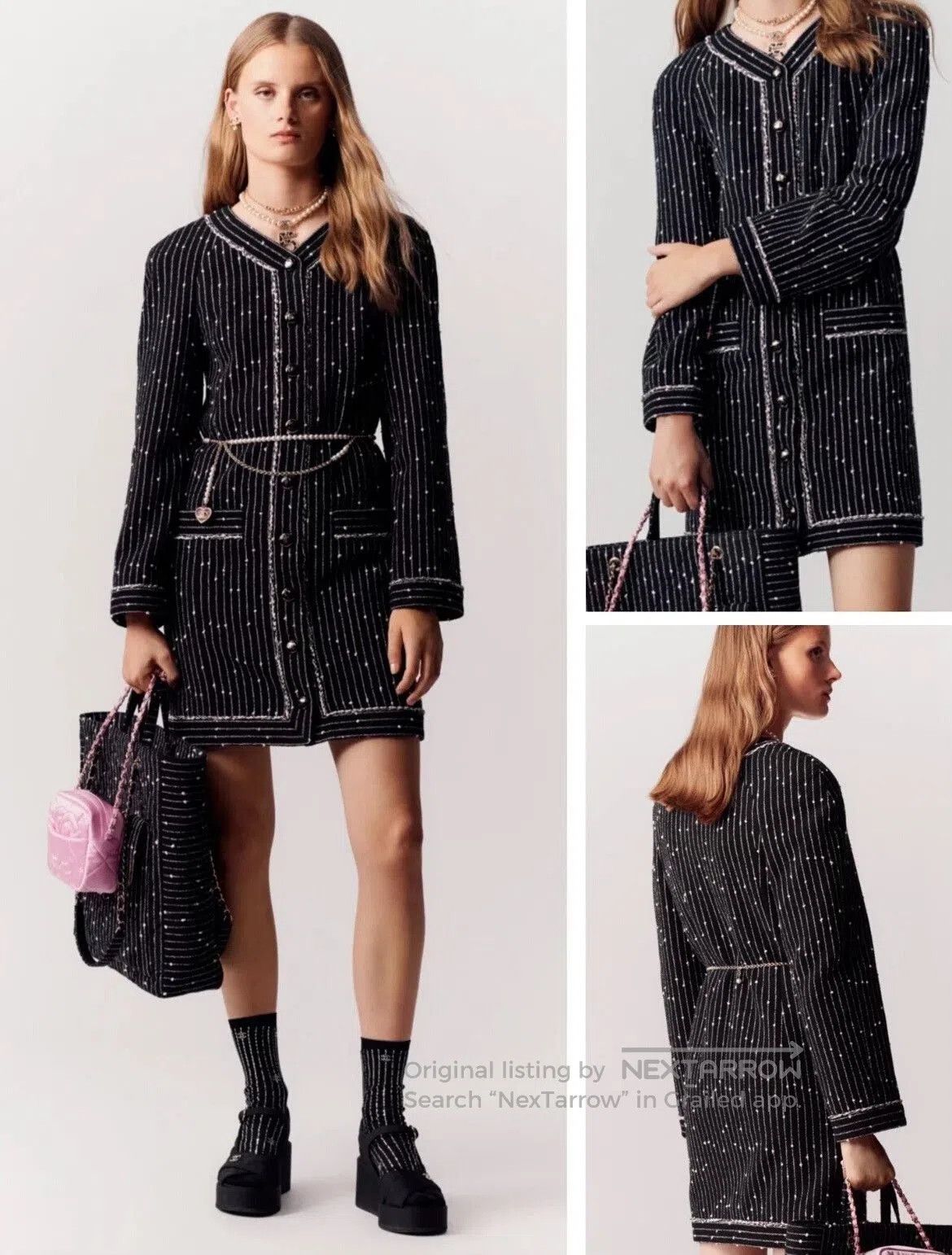 Chanel Chanel Striped Tweed Long Coat. Size S / US 4 / IT 40 - 7 Thumbnail