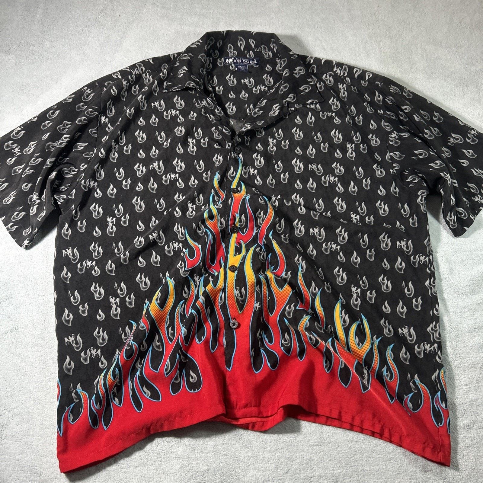 Big Dogs Big Dogs Flaming Fire Flames Button Up Shirt Mens XL Grunge Size US XL / EU 56 / 4 - 8 Thumbnail