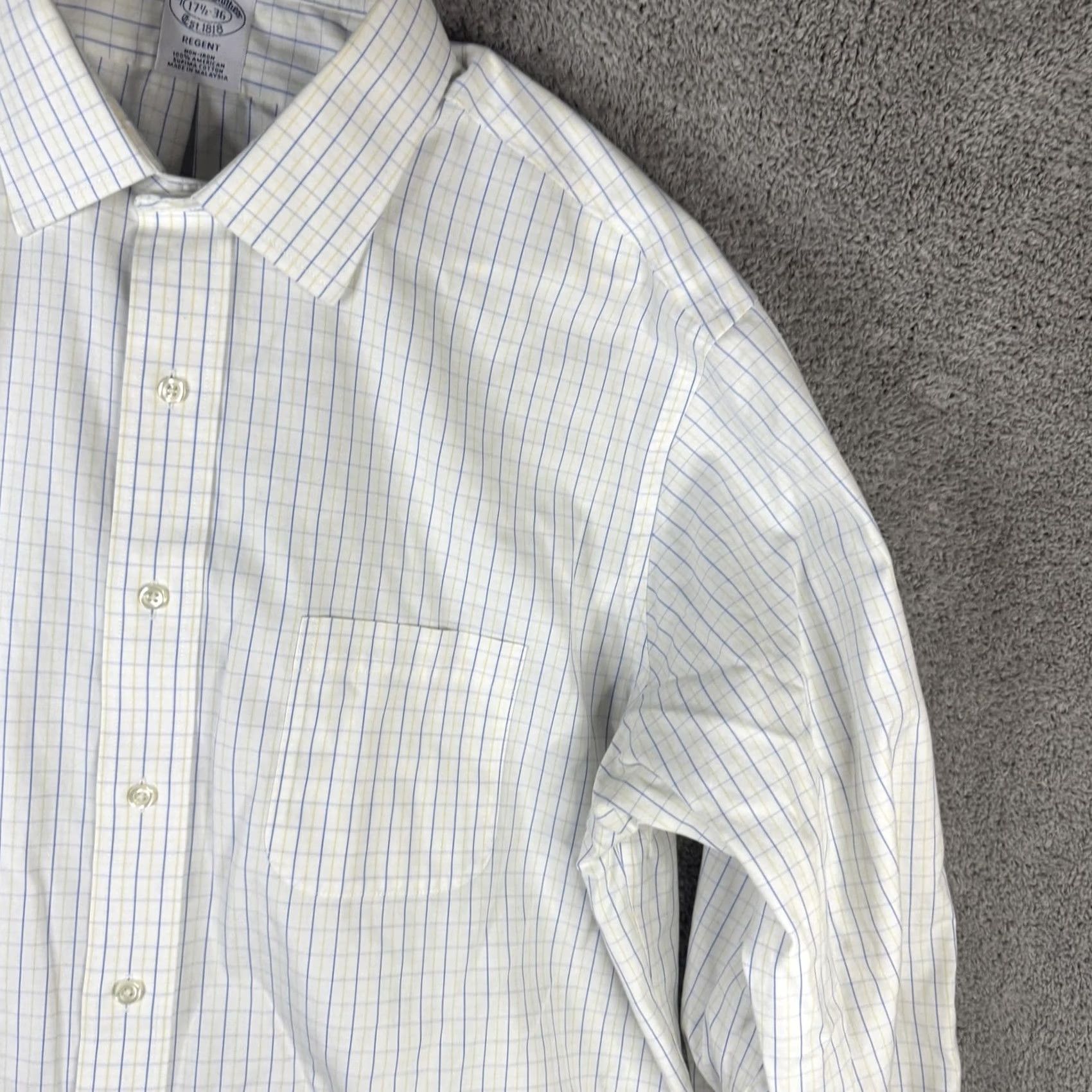 Brooks Brothers Brooks Brothers Shirt Mens 17.5 36 White Check Regent Non-Iron Supima Cotton Dress Shirt Mens 17.5 Neck 36 Sleeve Size US XXL / EU 58 / 5 - 4 Thumbnail