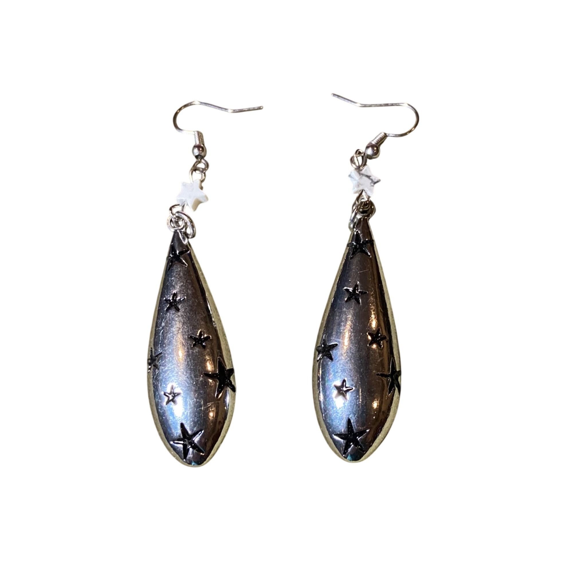 Other Earrings Celestial Silvertone Dangle With White Star Accents Size ONE SIZE - 3 Thumbnail