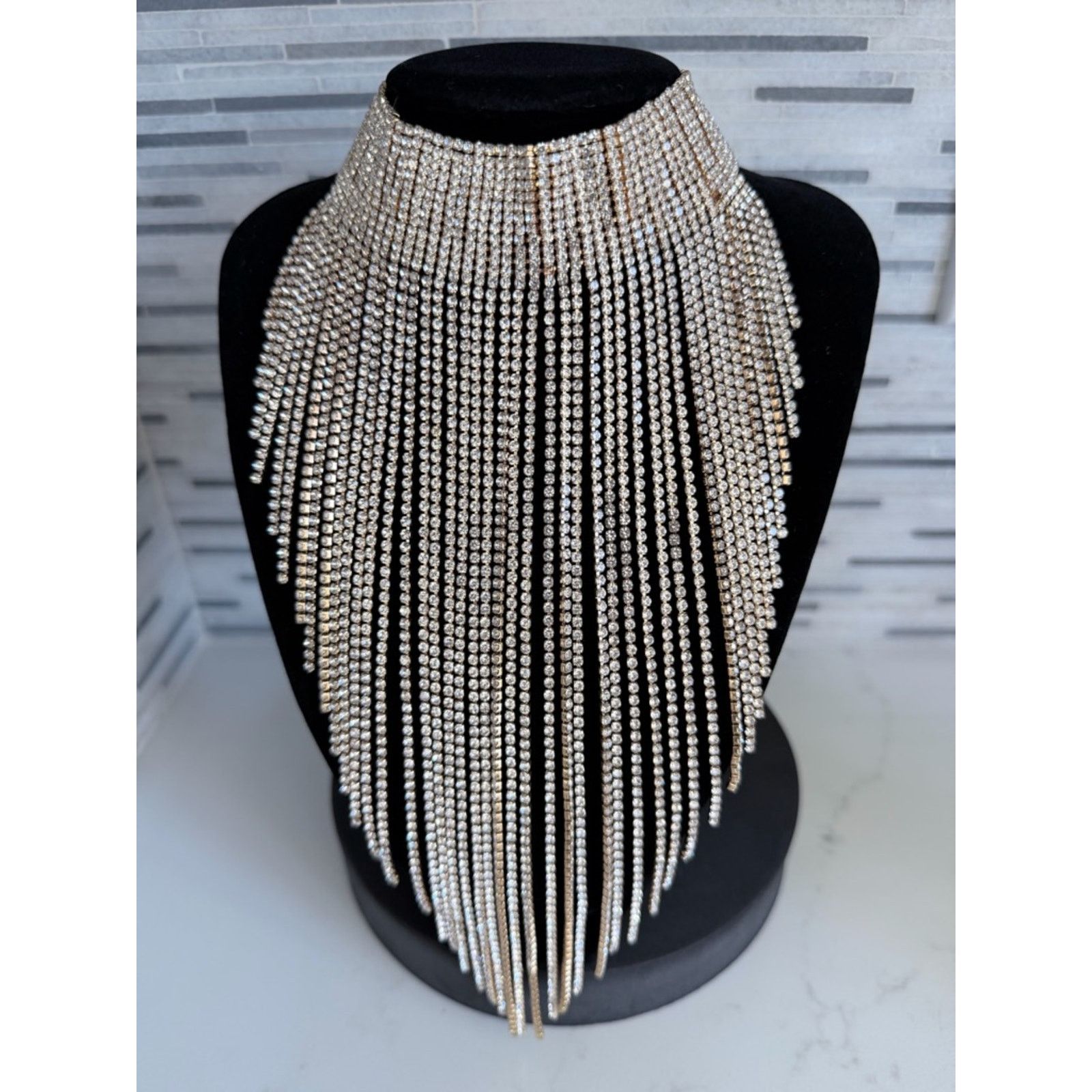 Other Rhinestone Fringe Choker Necklace Gold 2 jewels missing Size ONE SIZE - 9 Thumbnail