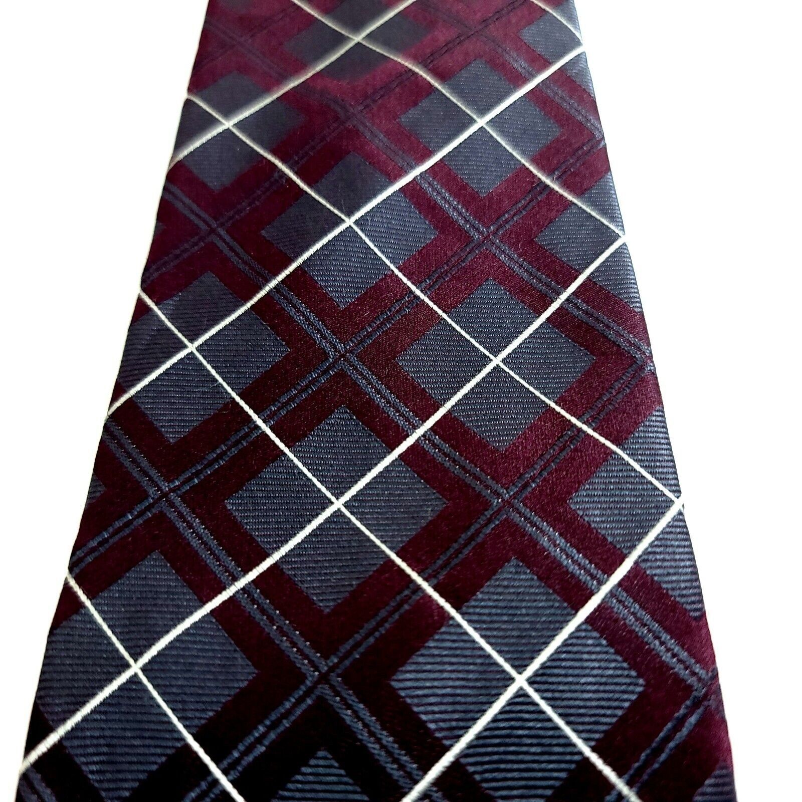 Joseph Abboud Joseph Abboud Red Gray Plaid Woven Silk Tie Size ONE SIZE - 2 Thumbnail