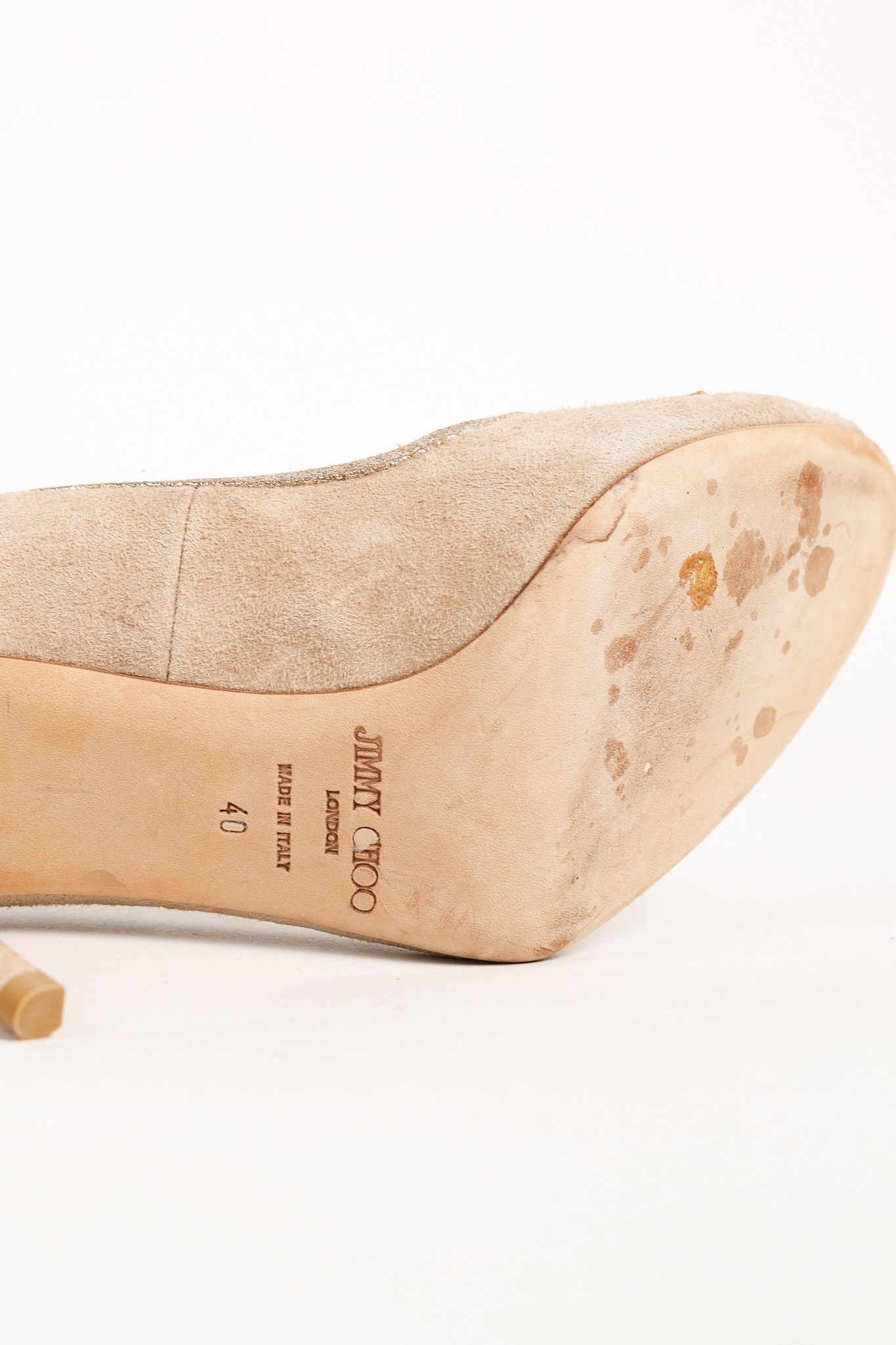 Jimmy Choo Jimmy Choo Beige Suede Glitter-Trimmer Peep Toe Pumps Size US 9.5 / IT 39.5 - 5 Thumbnail