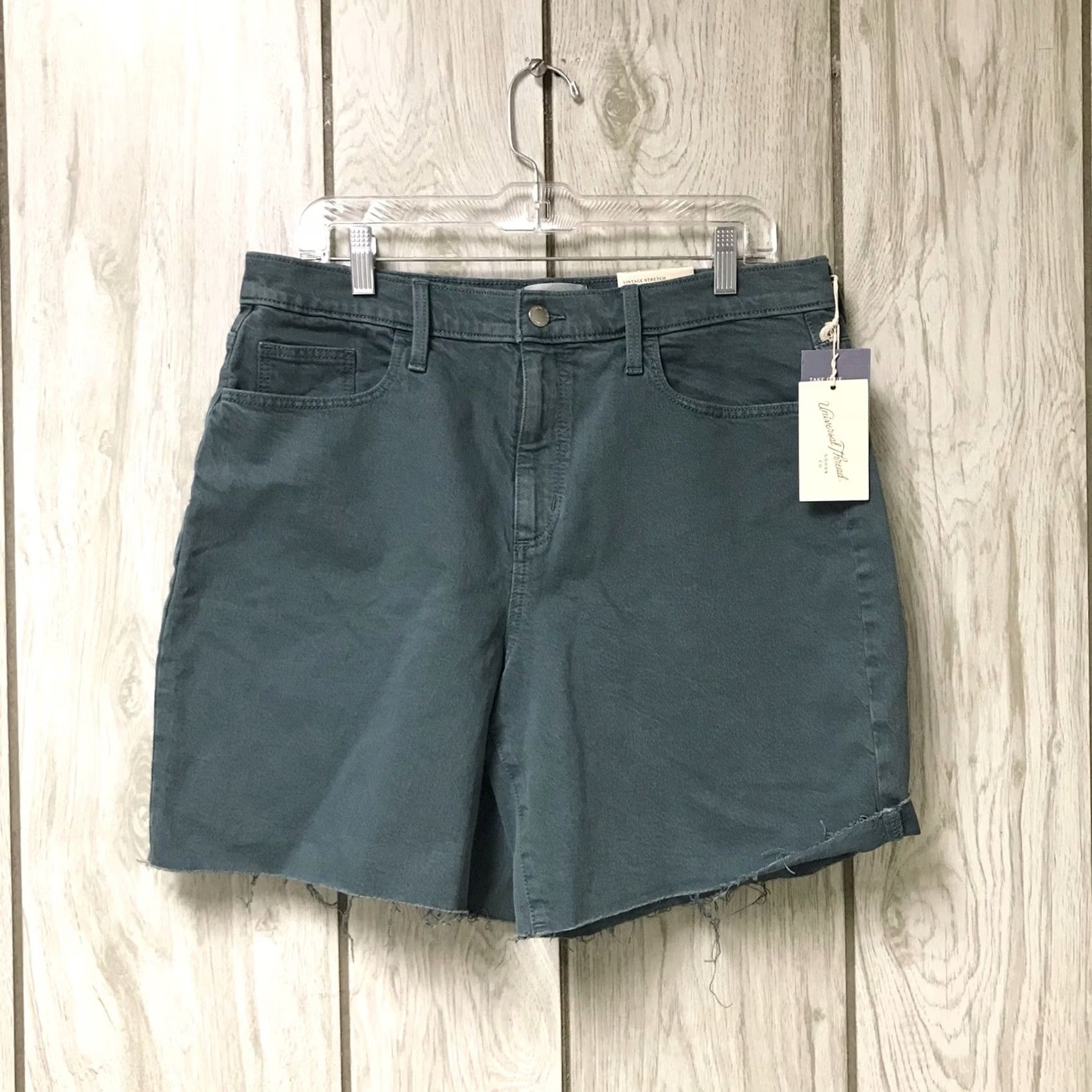 Vintage VINTAGE Universal Thread Women Bermuda Denim Shorts Teal Green 12/31 High Rise Stretch 7 Inseam 5-Pocket Casual Womens Size 34" / US 12 / IT 48 - 2 Thumbnail