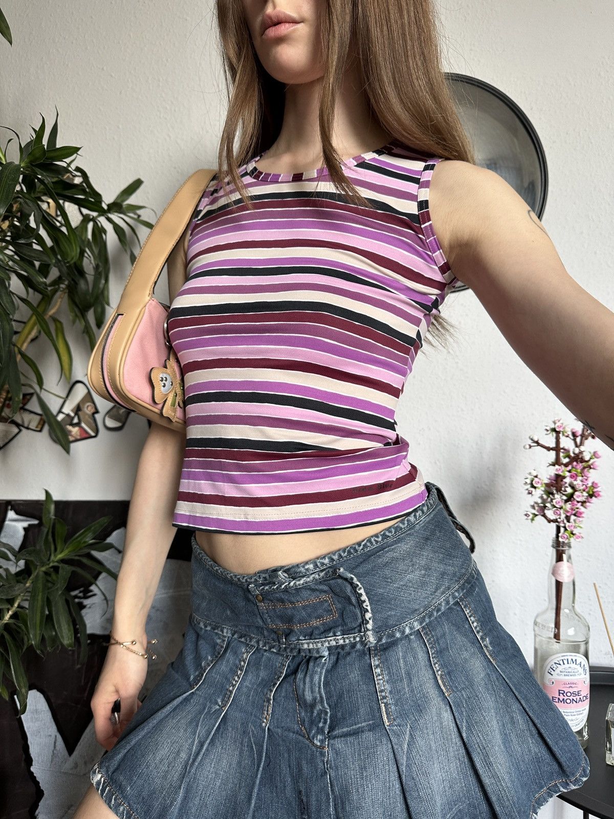 Japanese Brand × Vintage Striped Funky Slim Sheath Crop Top y2k Size XXS / US 00 / IT 34 - 1 Thumbnail
