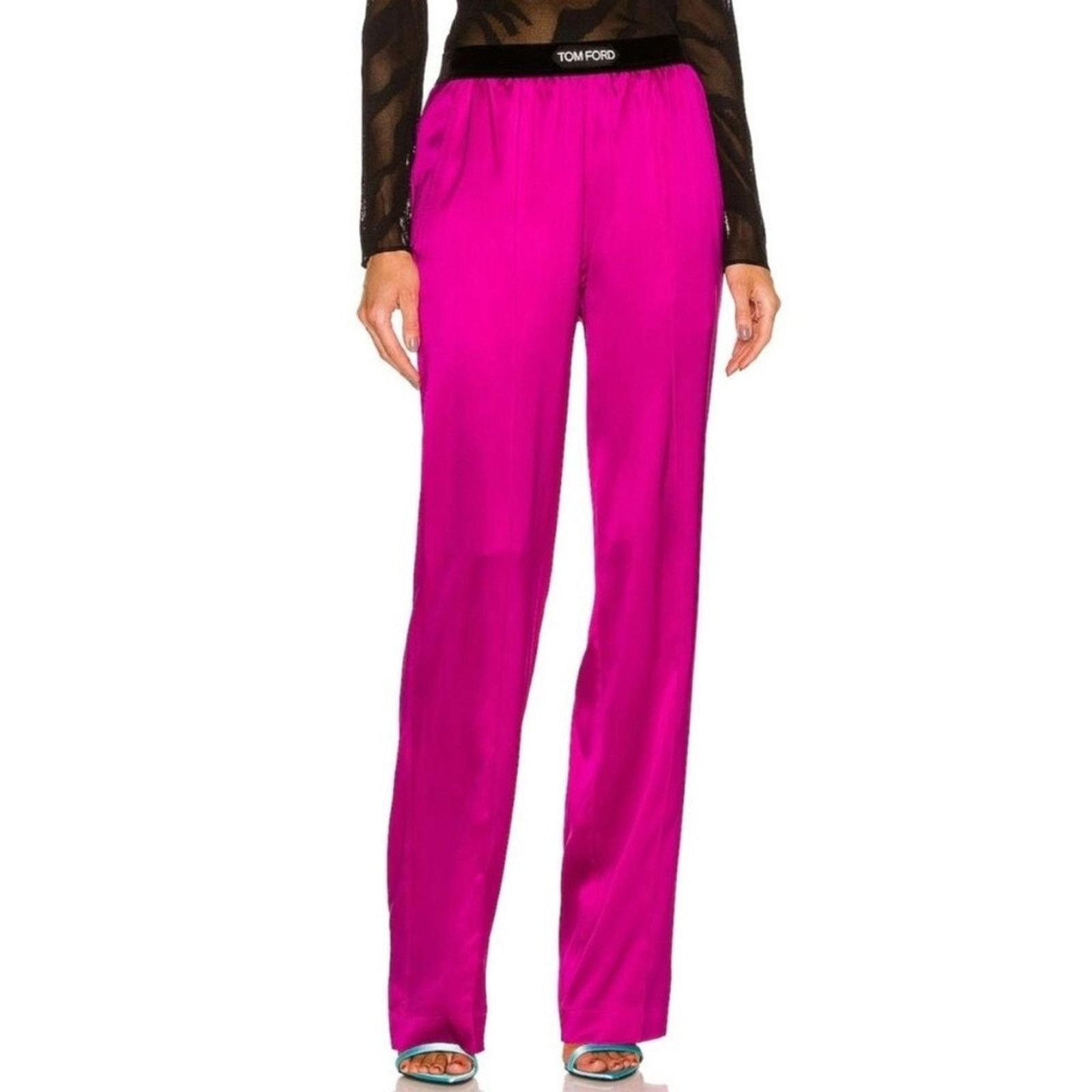 Tom Ford Hot Pink Silk Satin Logo Track Pants XS Barbie Pyjamas Auth Size 24" / US 00 / IT 34 - 1 Thumbnail