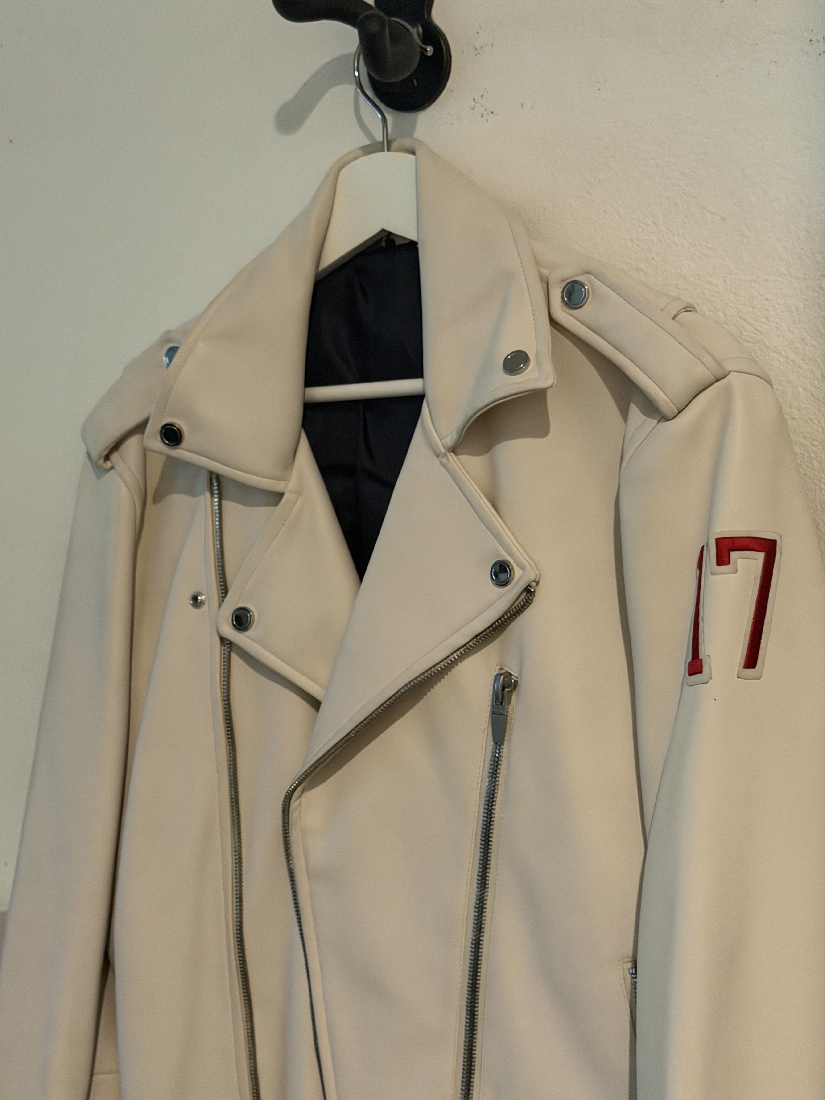 Zara Leather Biker Jacket (Cream) Size US M / EU 48-50 / 2 - 2 Thumbnail
