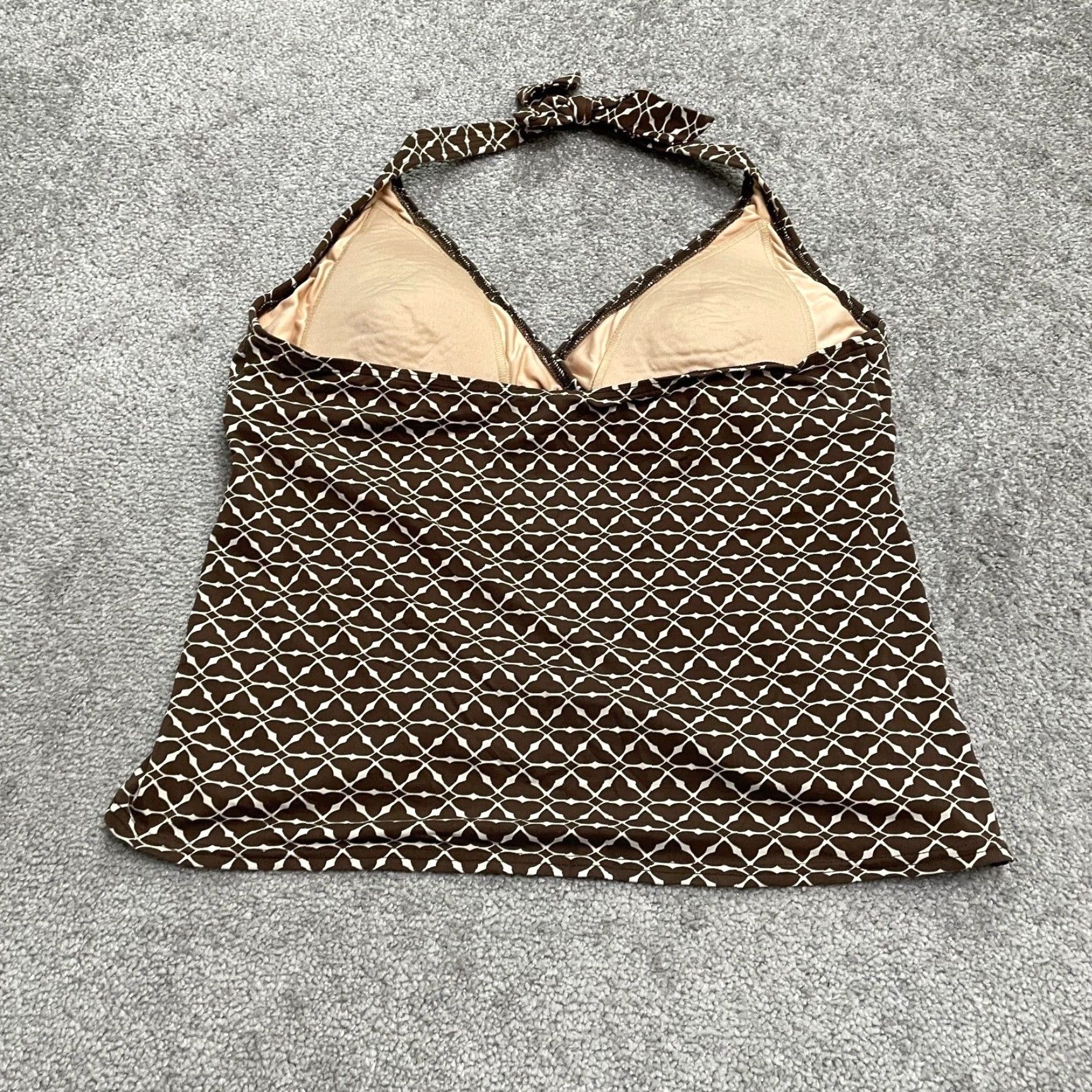 Lands' End Lands' End Tankini Womens 12 Brown Geometric Halter Padded Backless Swim Top Shirt Adult 12 Womens Mens Girls Size ONE SIZE - 2 Thumbnail