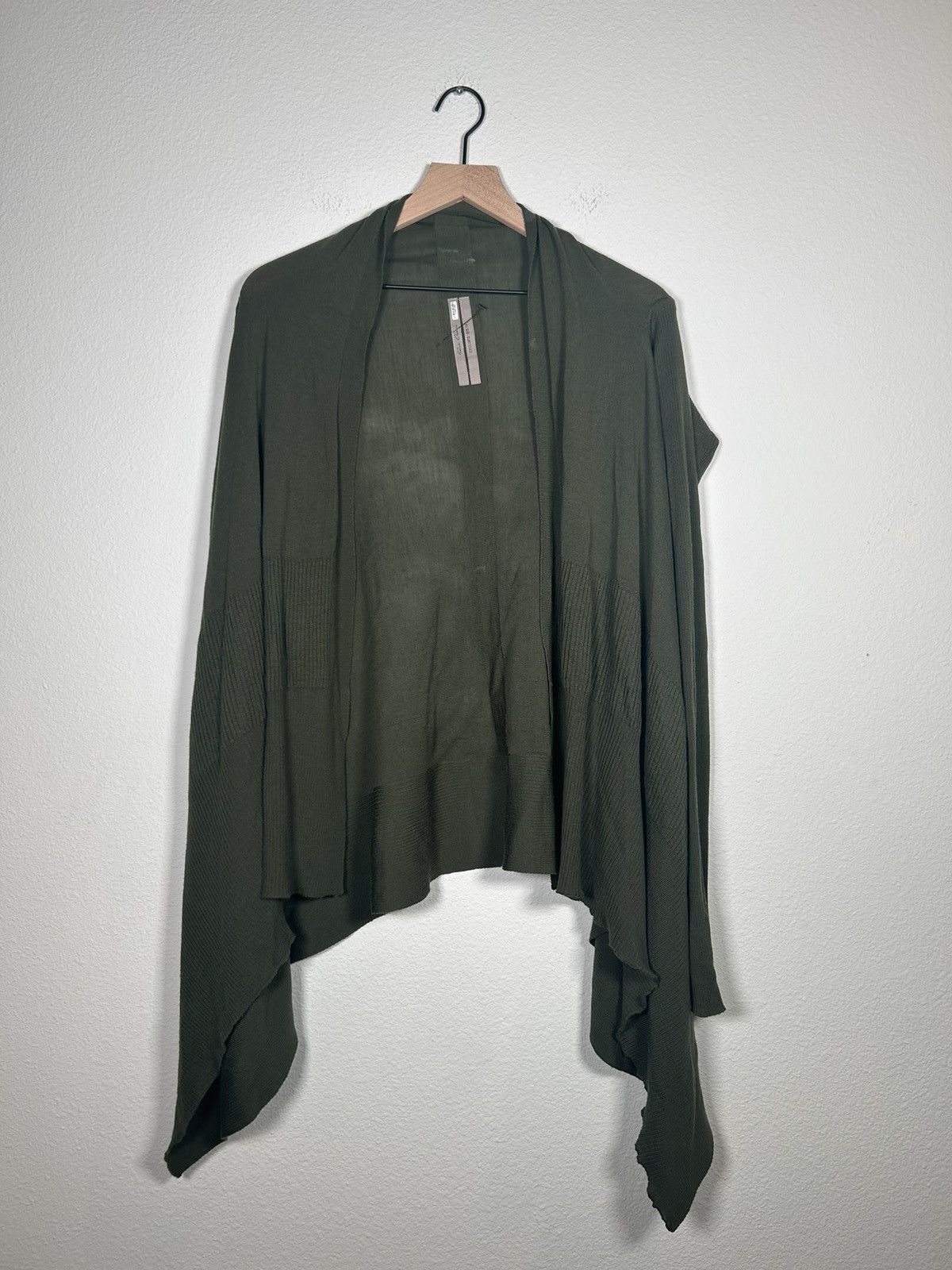 image of Rick Owens Cyclops Ss16 Waterfall Cashmere Cardigan in Pine, Men's (Size Medium)