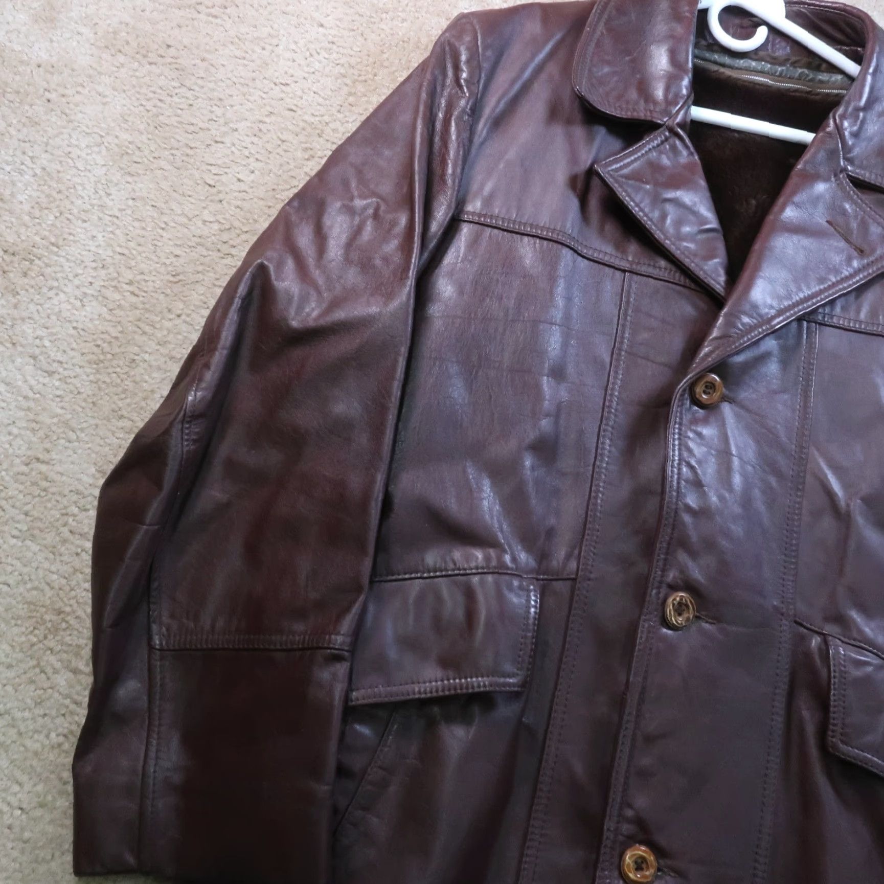 Vintage VINTAGE Field & Stream Leather Coat Jacket Men's 44 Brown Overcoat Mid-Length Zip Button Lined Polyester 90s Classic Mens Size US S / EU 44-46 / 1 - 6 Thumbnail