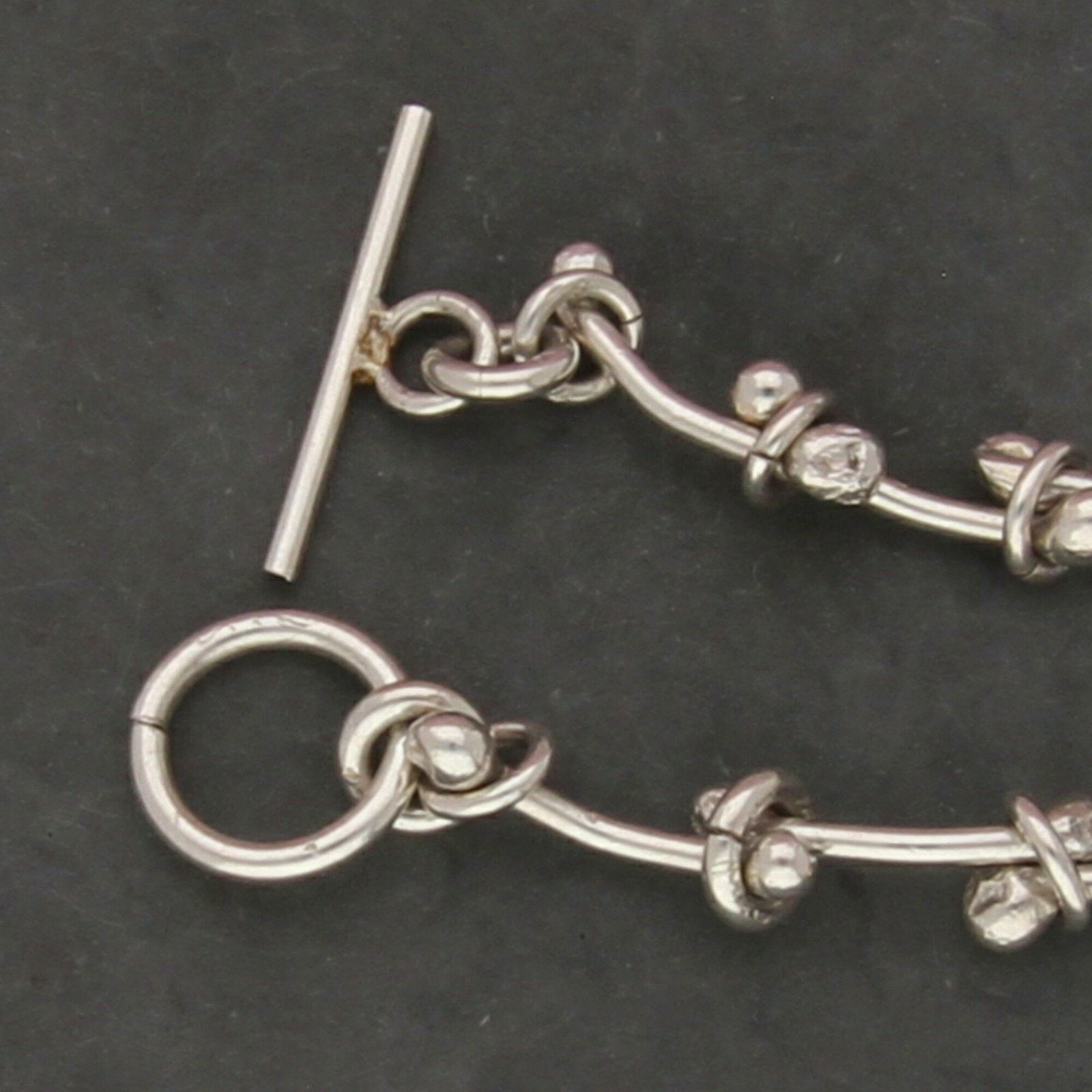 Sterling Silver sterling silver beaded curved bar link bracelet size 7in Size ONE SIZE - 3 Thumbnail