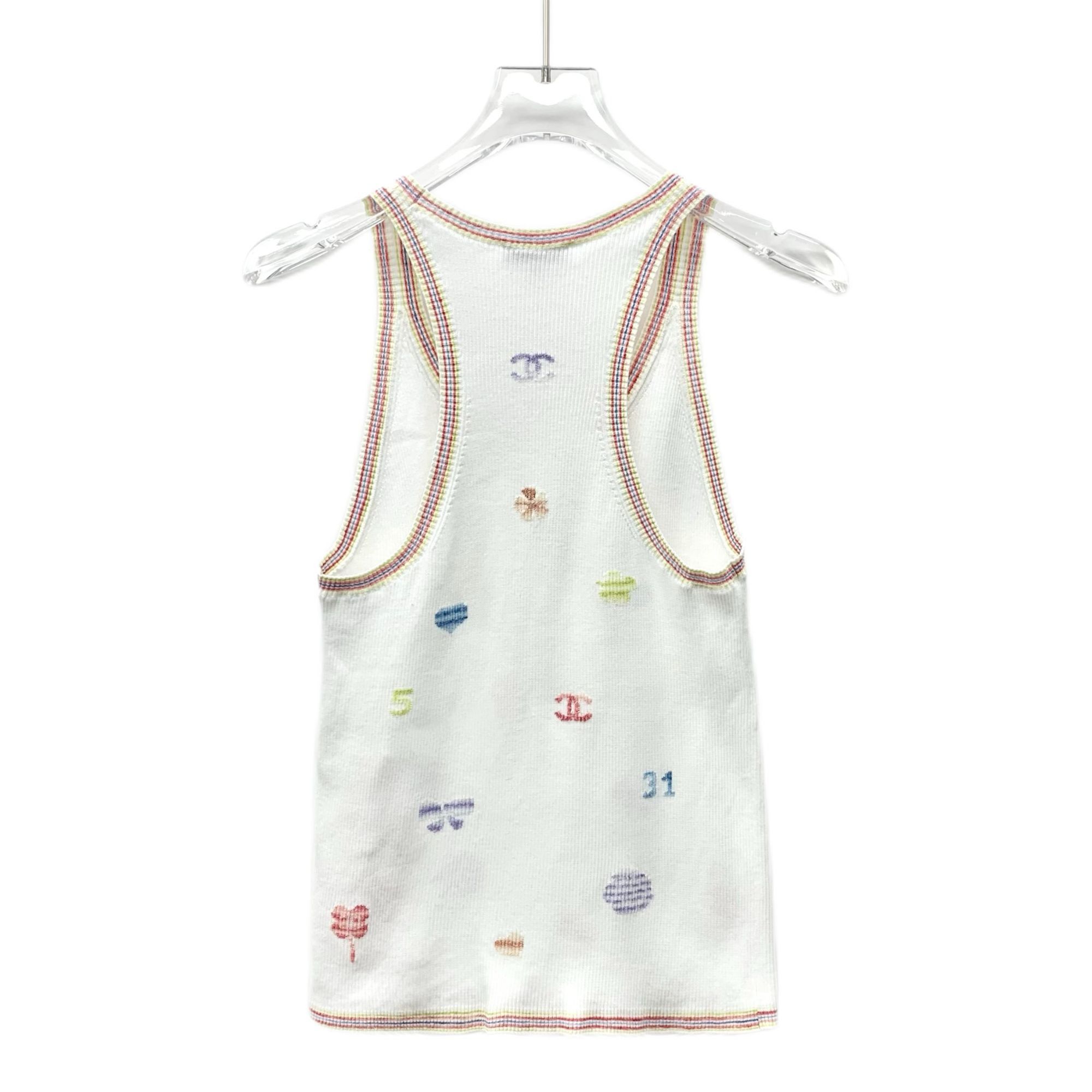 Chanel Chanel White Cotton Knit Sleeveless Tank Top With Multicolor Size S / US 4 / IT 40 - 8 Thumbnail