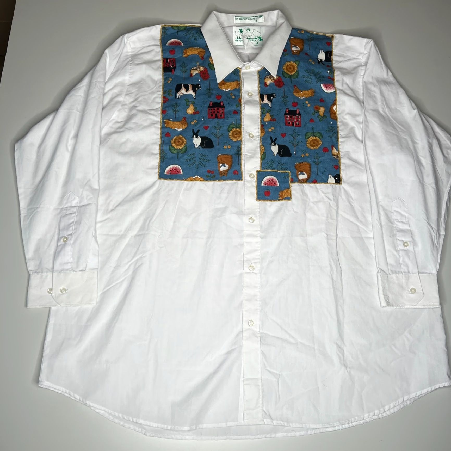 Quacker Factory VINTAGE The Quacker Factory 3X White Button Up Shirt Western Patchwork Farm Animal Appliqués Girls Women Shirt Size XXL / US 16-18 / IT 52-54 - 2 Thumbnail