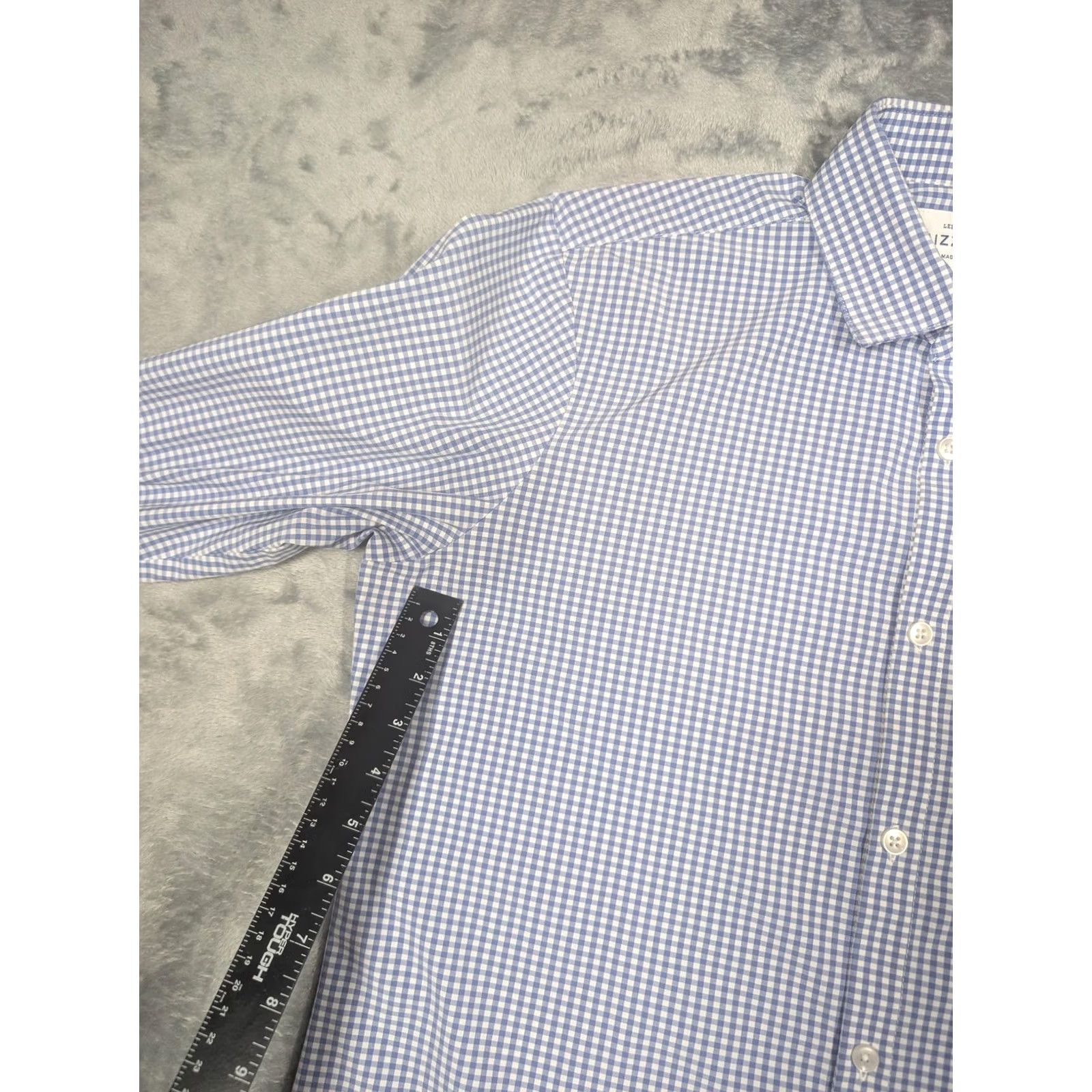 Mizzen+Main Mizzen+Main Dress Shirt Mens Large Blue Gingham Leeward Trim Fit Stretch USA Shirt Mens Large Blue Gingham Leeward Collection Size 42R - 6 Thumbnail