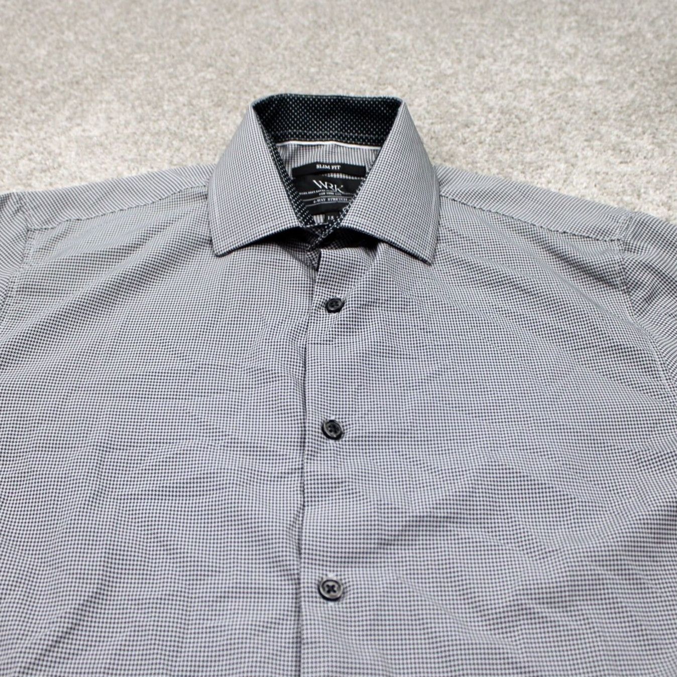 Vintage WRK Dress Shirt Mens 15 Black/White 4 Way Stretch Slim Fit L/S Button Size 40R - 5 Thumbnail