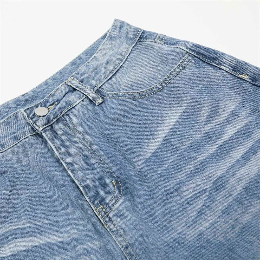 Jean Men's retro distressed loose casual washed wide-leg jeans Size US 32 / EU 48 - 4 Thumbnail