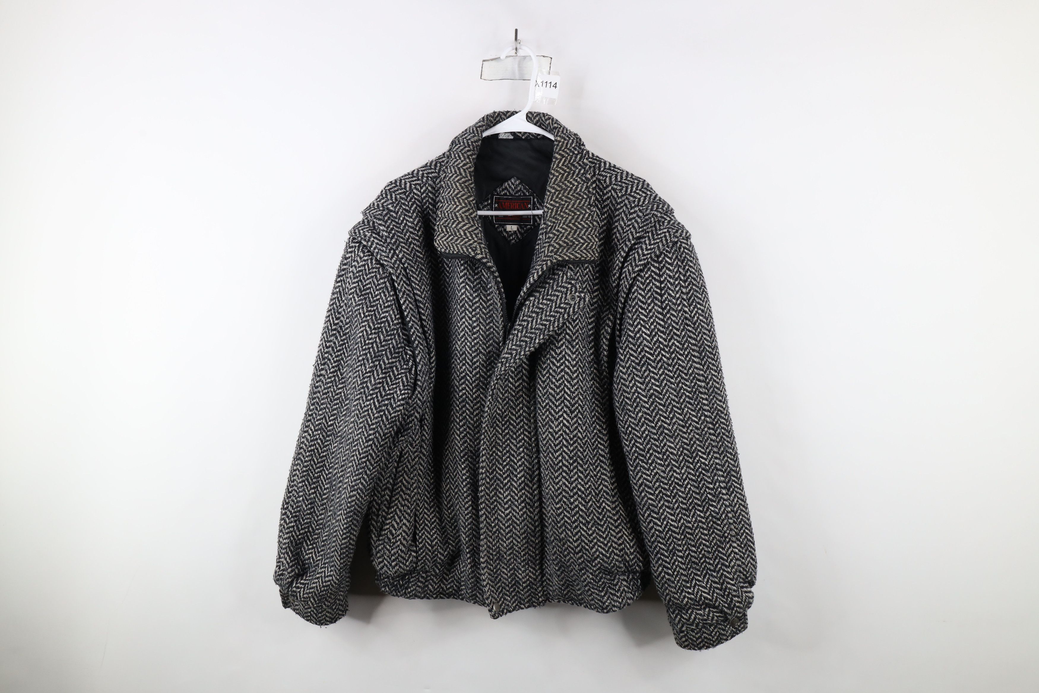 Vintage Vintage 90s Streetwear Blend Herringbone Tweed Bomber Jacket Size US L / EU 52-54 / 3 - 1 Thumbnail