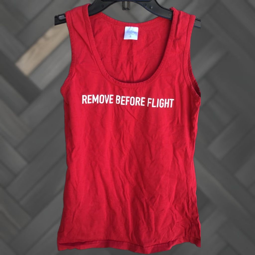 Vintage Gibson & Barnes Remove Before Flight Tank Top Women S Red Flight Flying Tank Cami Sleeveless 100% Cotton Size S / US 4 / IT 40 - 1 Thumbnail