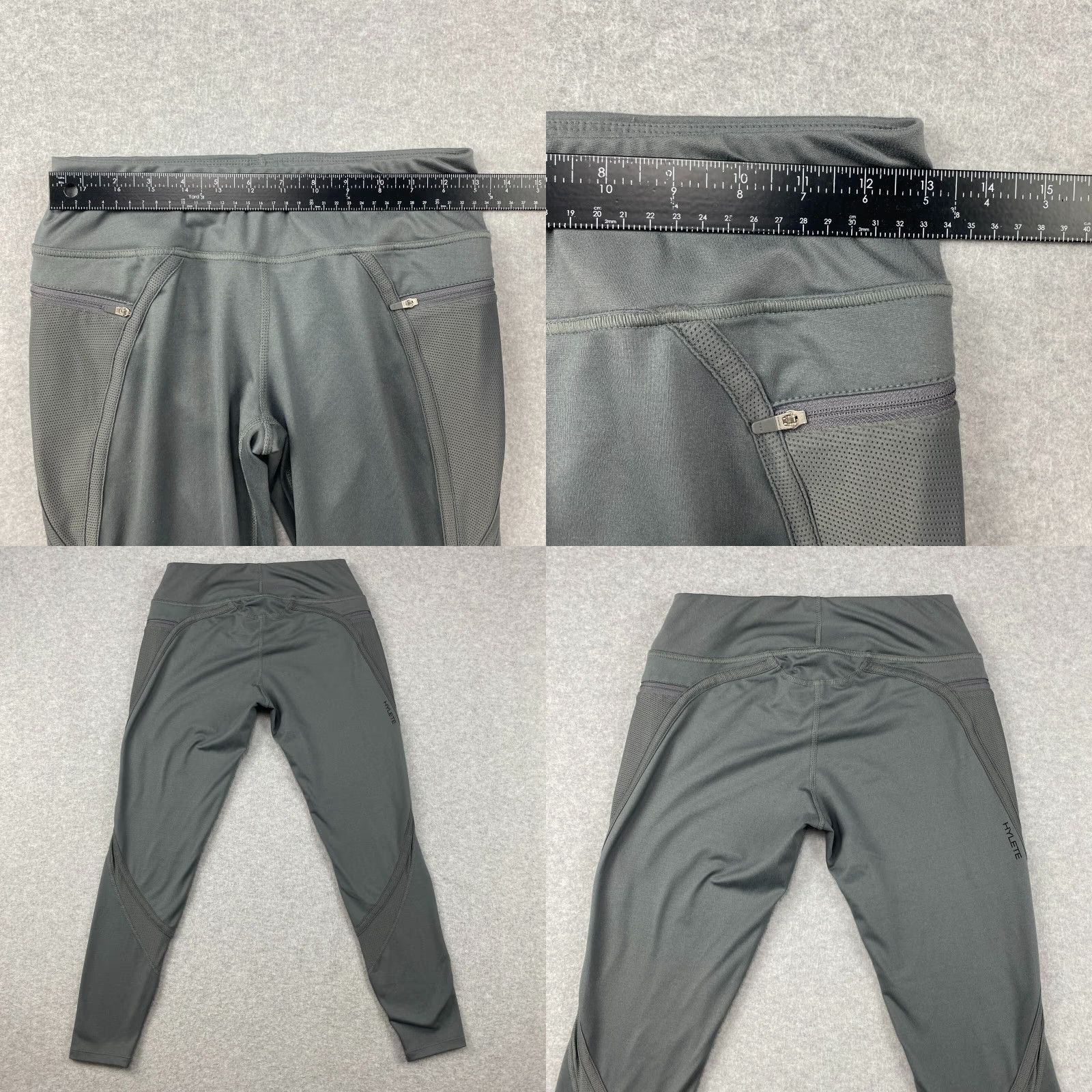 Vintage Hylete Leggings Womens Medium M Gray 25" Pull On Stretch Zip Pockets Active Yoga Size 42" / US 20 - 8 Thumbnail