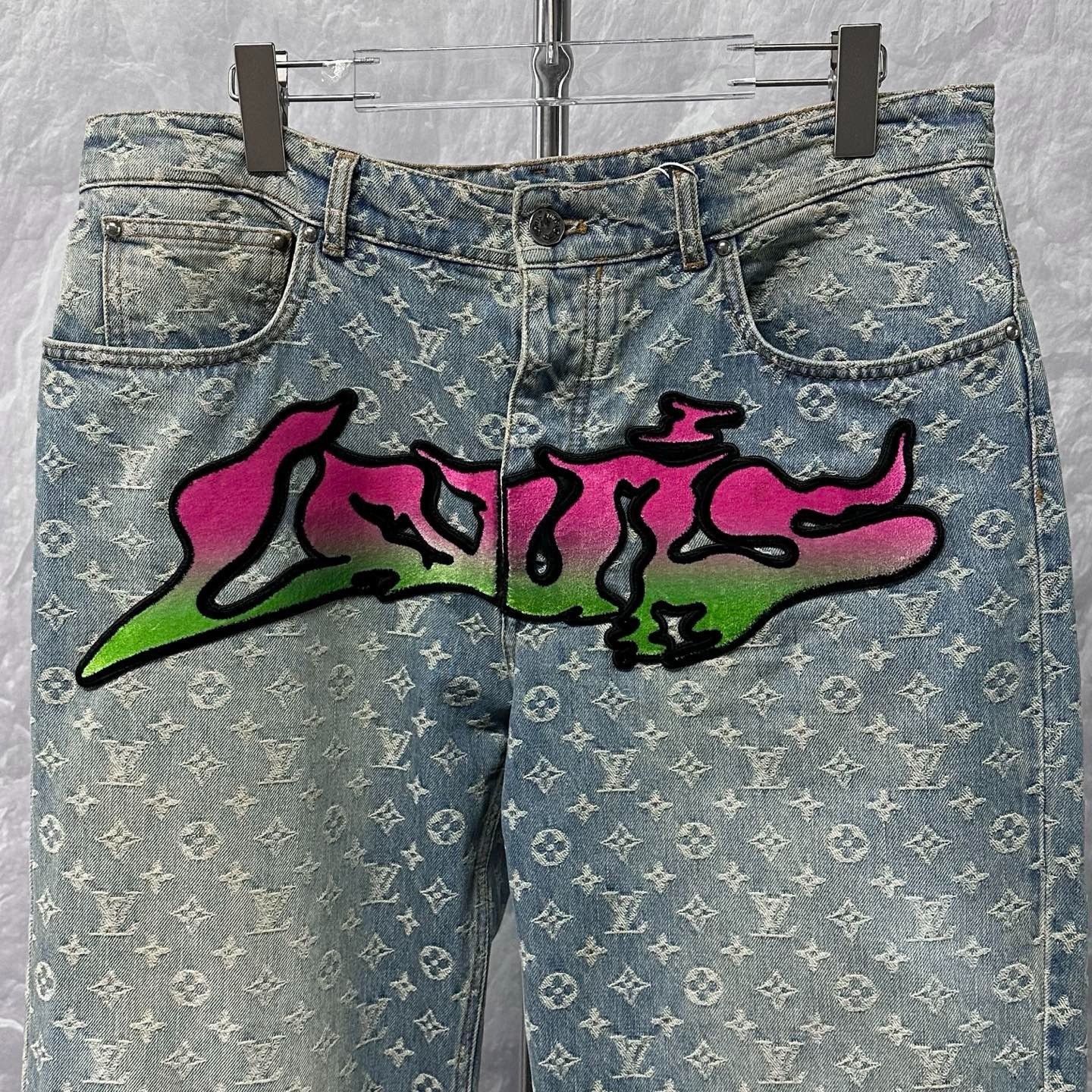 Pharrell Louis Vuitton Pharrell Flocked Logo Denim Pants Size US 34 / EU 50 - 2 Thumbnail