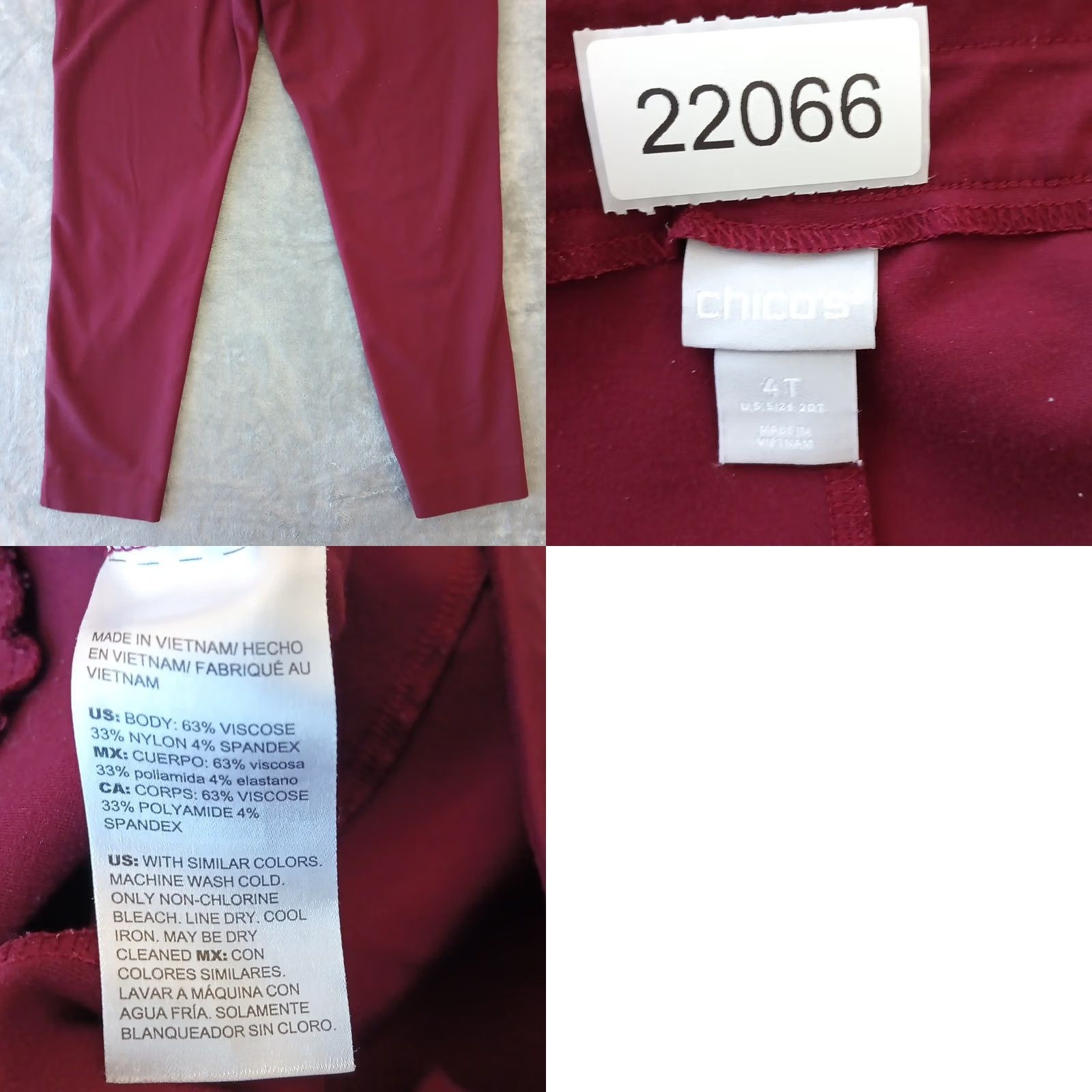 Vintage Chico's Womens Ankle Pants Skinny Stretch Pull On Red Maroon Size 20 Tall Size 42" / US 20 - 8 Thumbnail