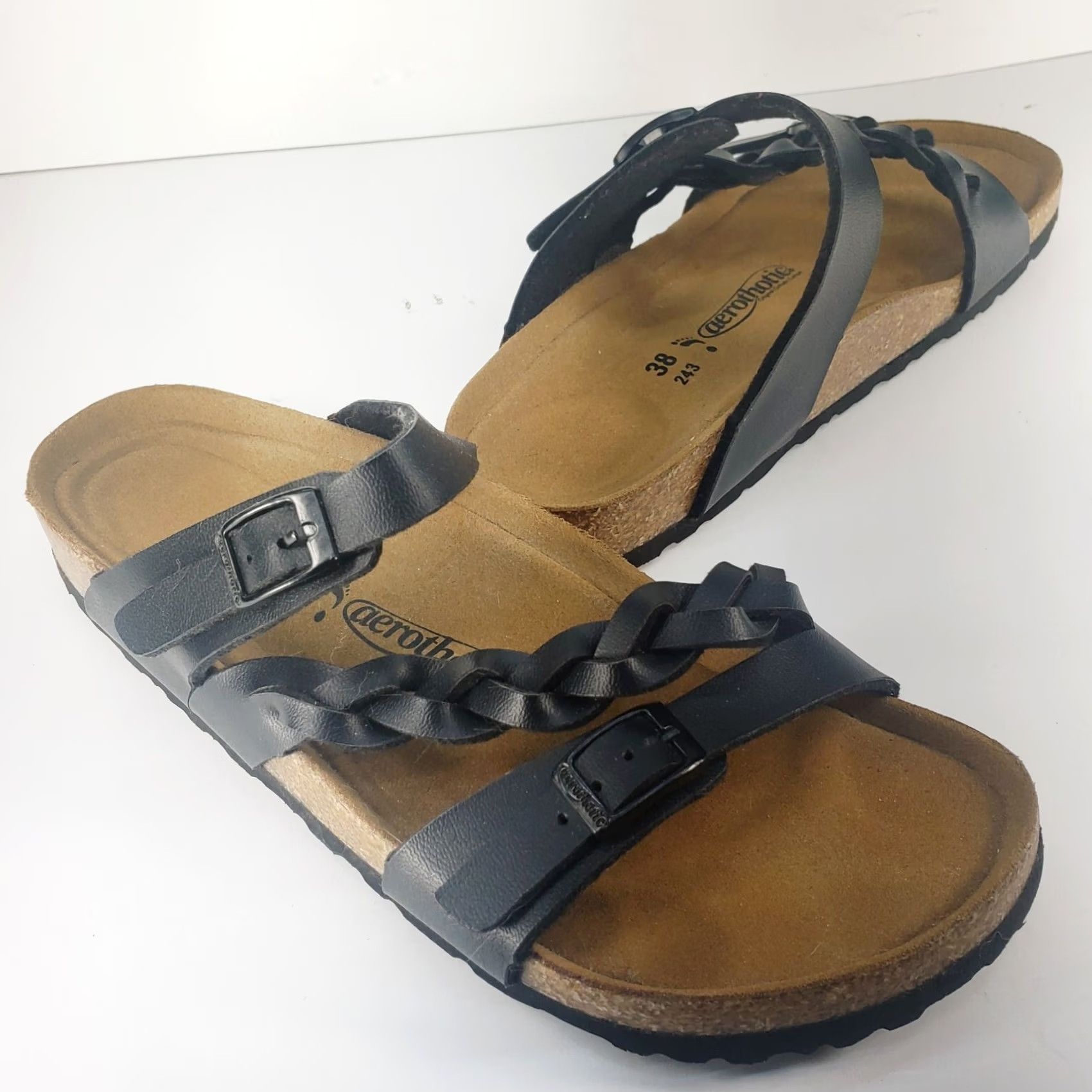 Vintage VINTAGE? No. Aerothotic Braided Women Sandal Arch Support Comfy Orthotic Slide Black Low Heel 7-7.5 Womens Shoes Size US 5.5 / IT 35.5 - 2 Thumbnail